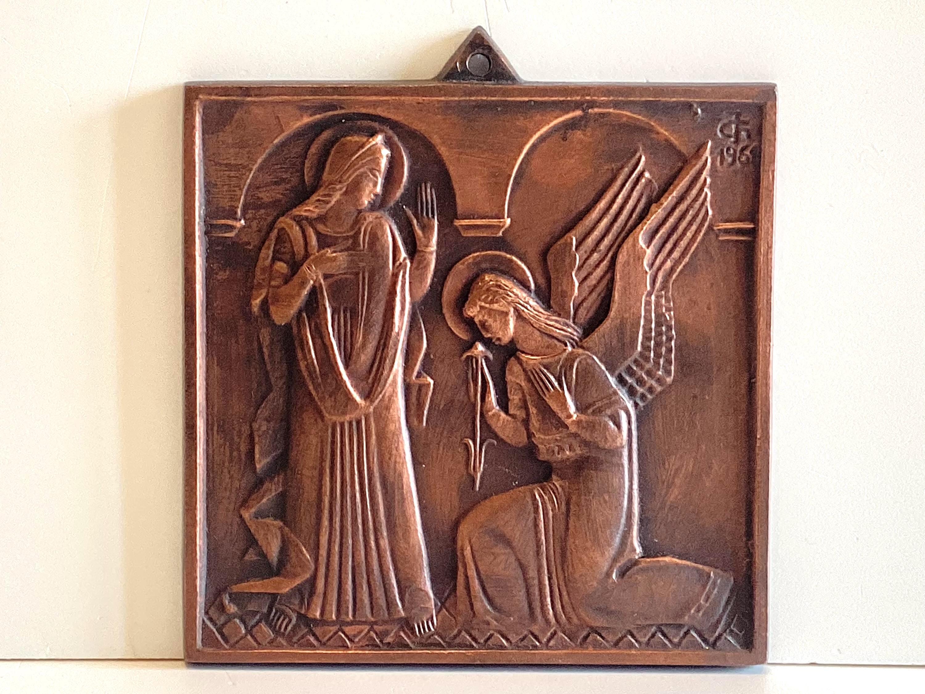 Vintage Icon | 1961 Polish Annunciation Religious Metal Plaque, Józef Gosławski — photo 3 of 5