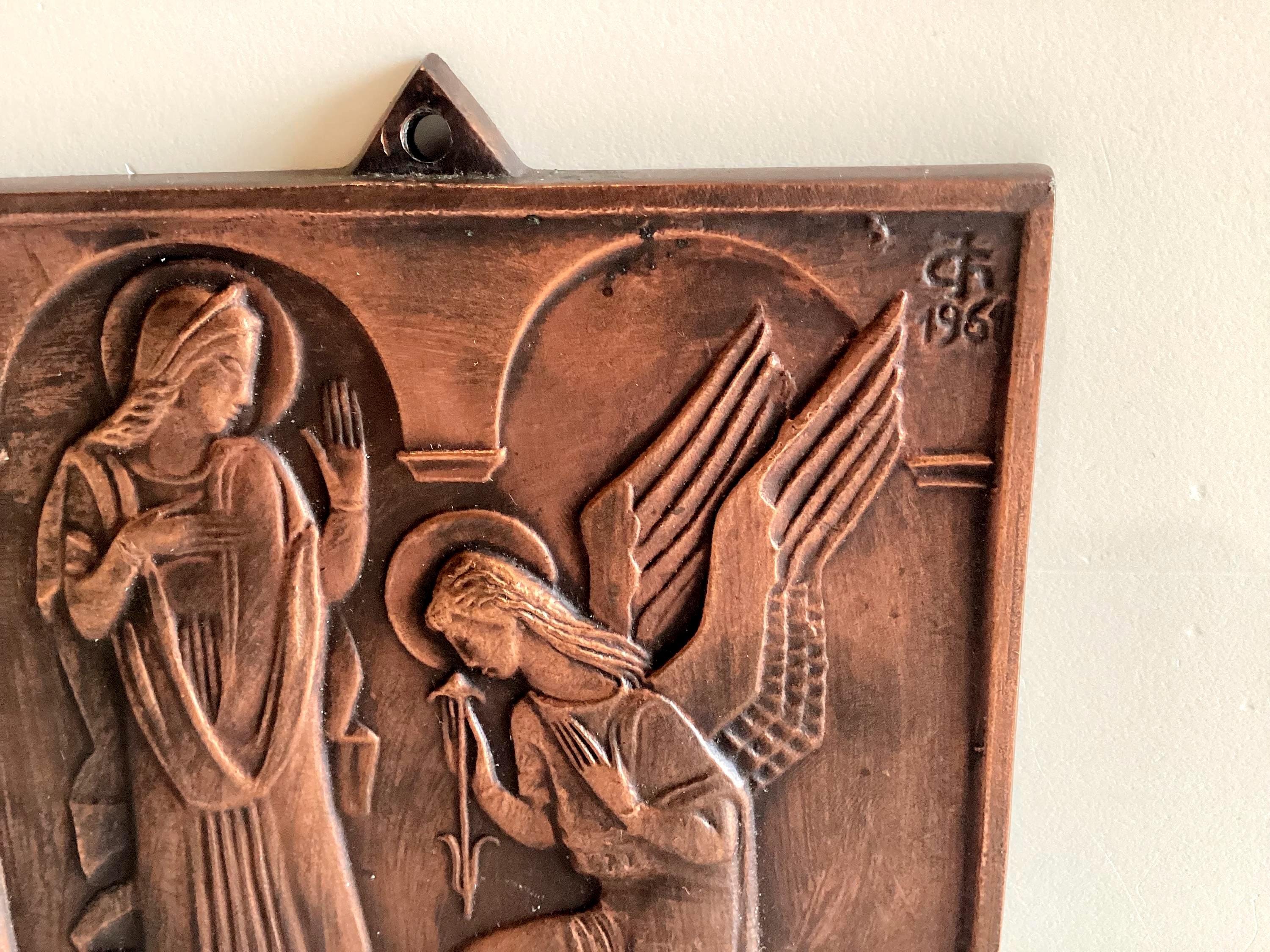 Vintage Icon | 1961 Polish Annunciation Religious Metal Plaque, Józef Gosławski — photo 4 of 5
