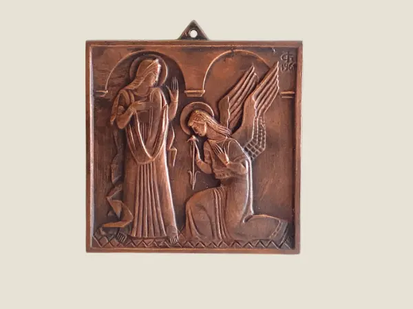 Vintage Icon | 1961 Polish Annunciation Religious Metal Plaque, Józef Gosławski