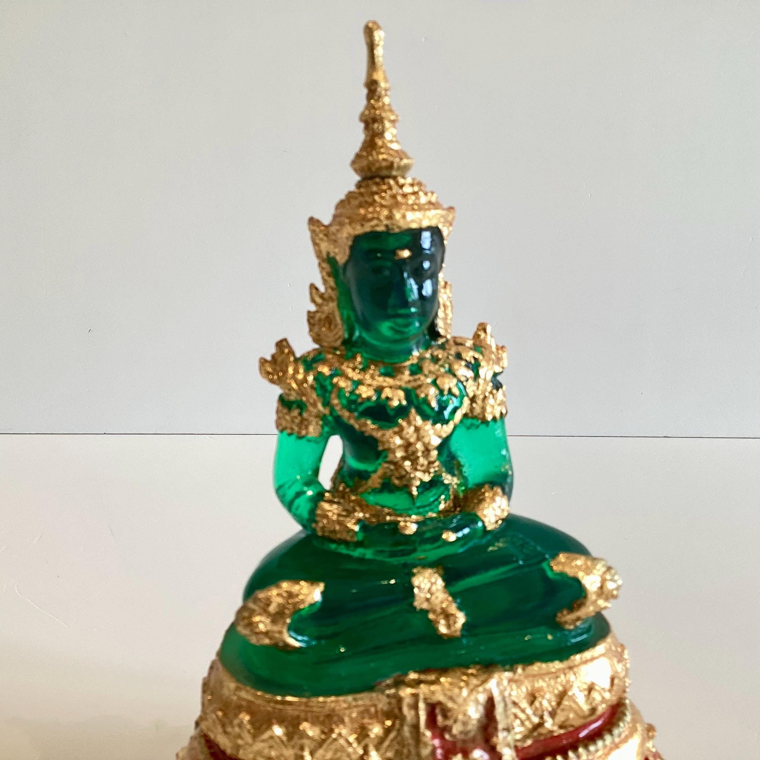Vintage Thai Buddha | 1970s Solid Transparent Jade Resin, Gold Leaf Temple Sculpture — photo 3 of 10