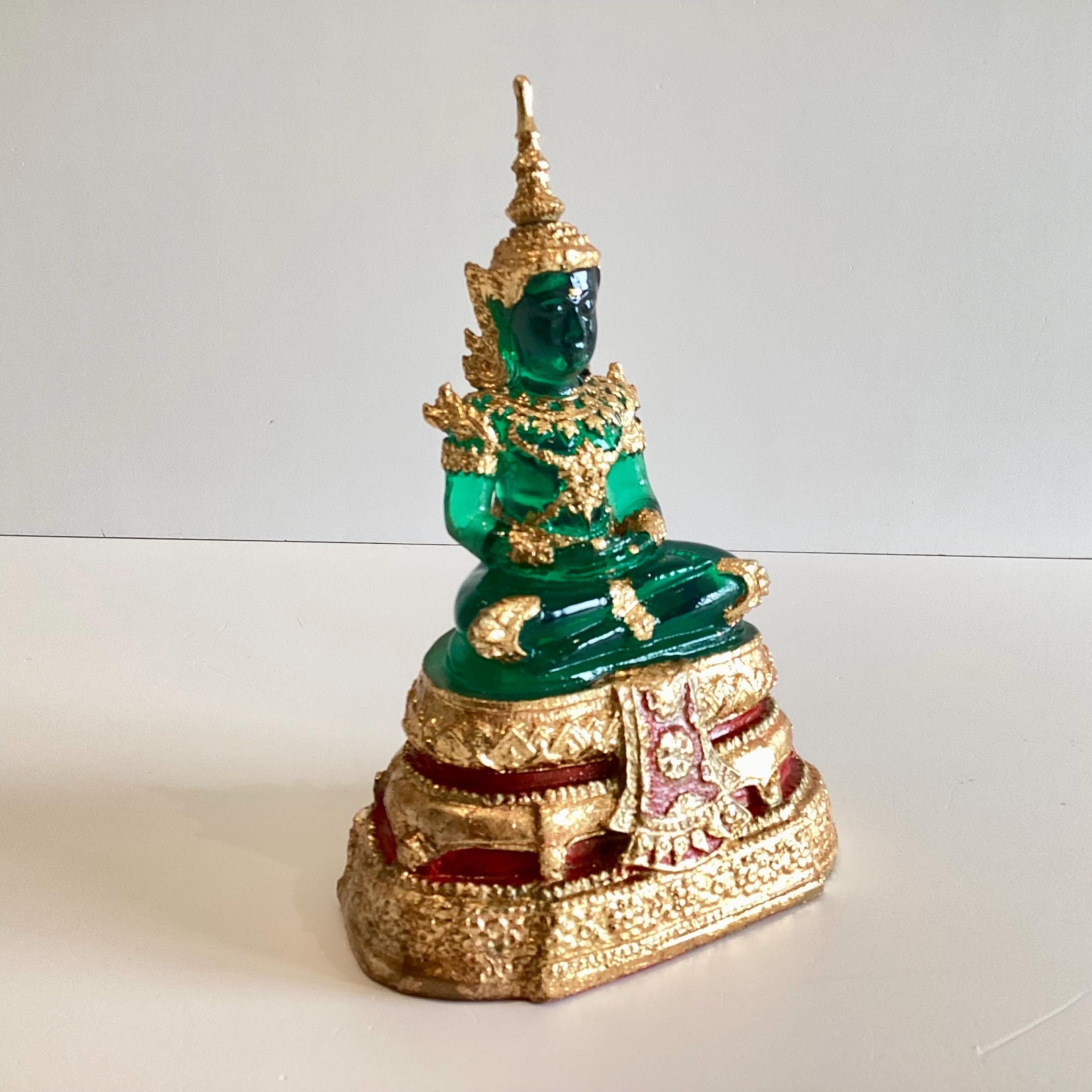Vintage Thai Buddha | 1970s Solid Transparent Jade Resin, Gold Leaf Temple Sculpture — photo 4 of 10
