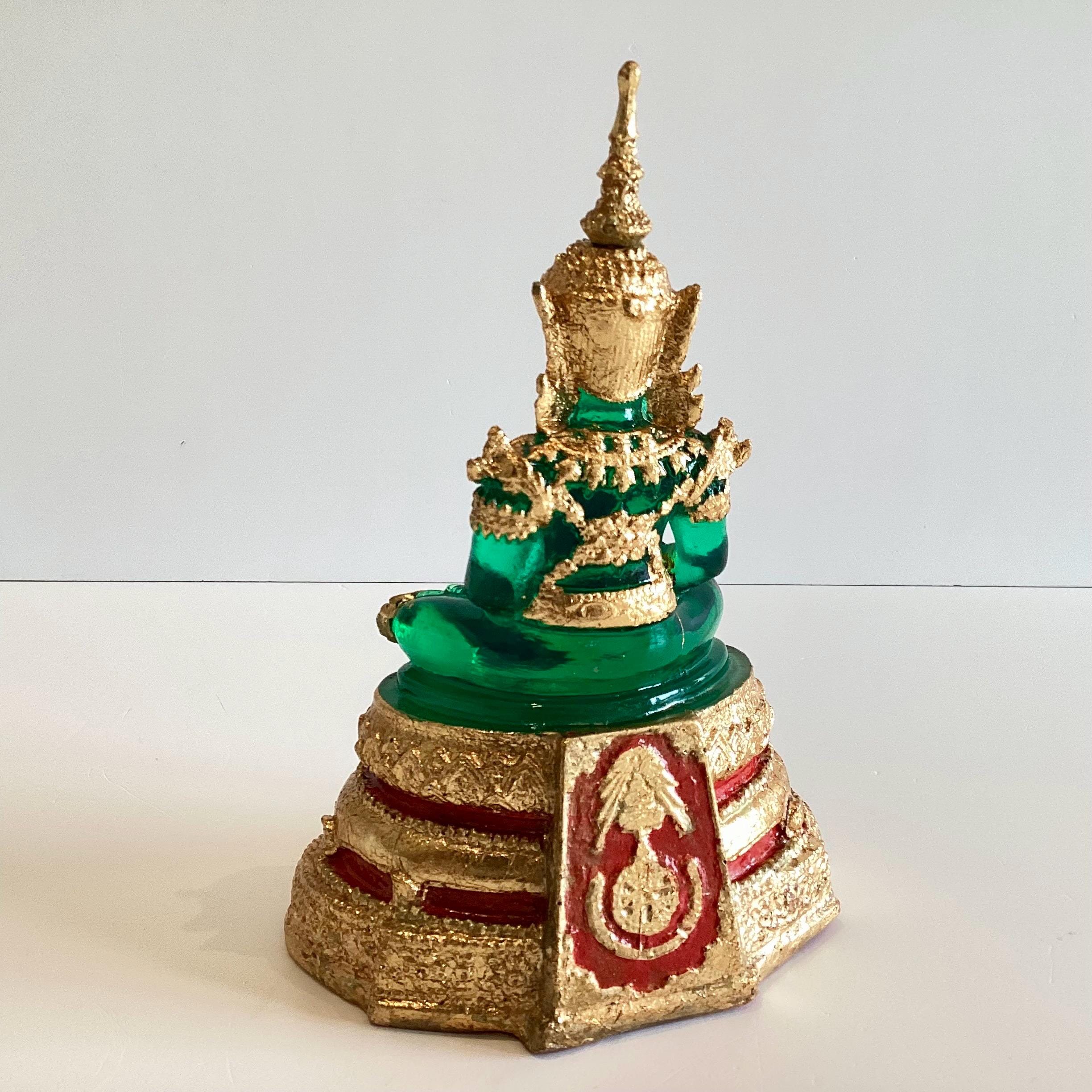 Vintage Thai Buddha | 1970s Solid Transparent Jade Resin, Gold Leaf Temple Sculpture — photo 5 of 10