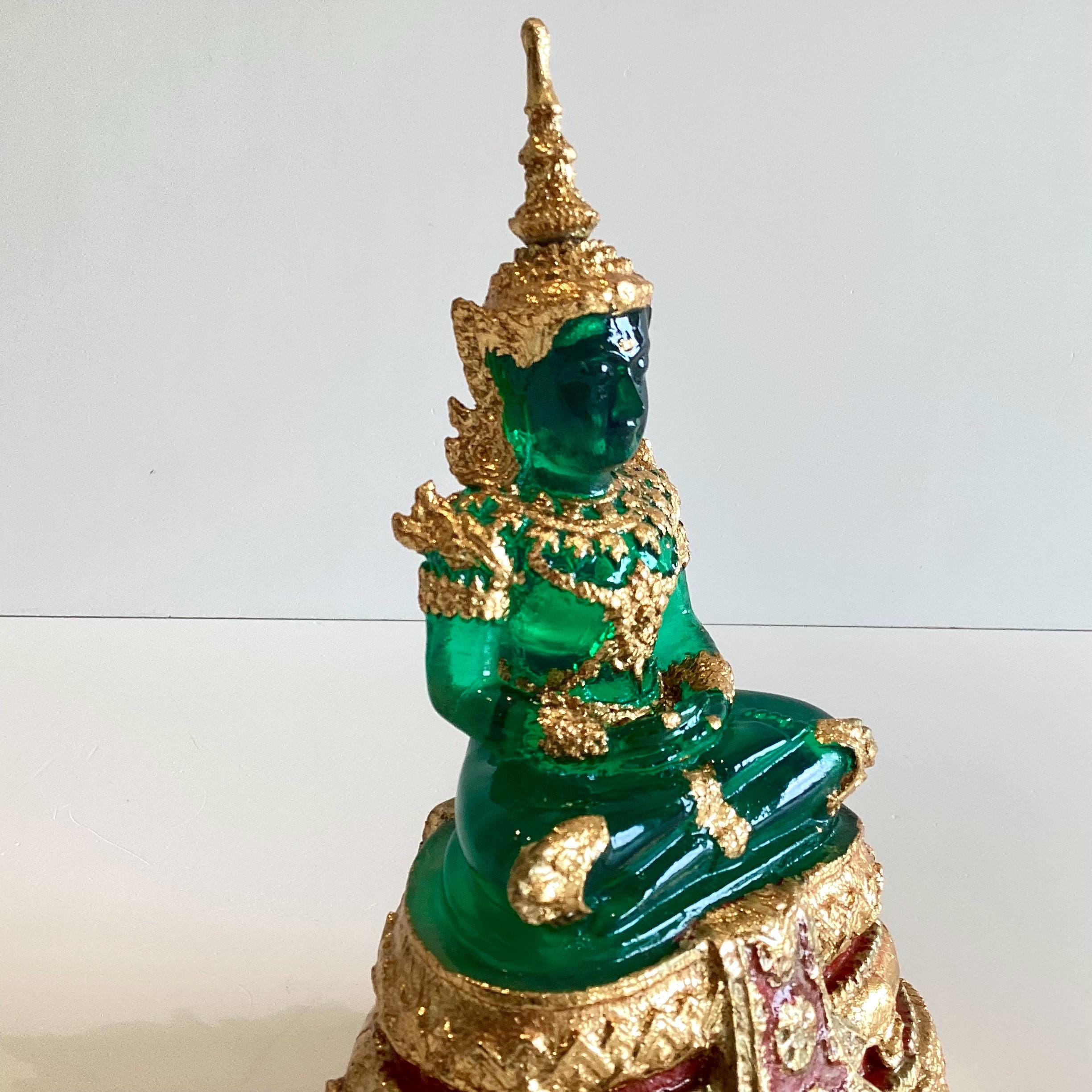 Vintage Thai Buddha | 1970s Solid Transparent Jade Resin, Gold Leaf Temple Sculpture — photo 6 of 10