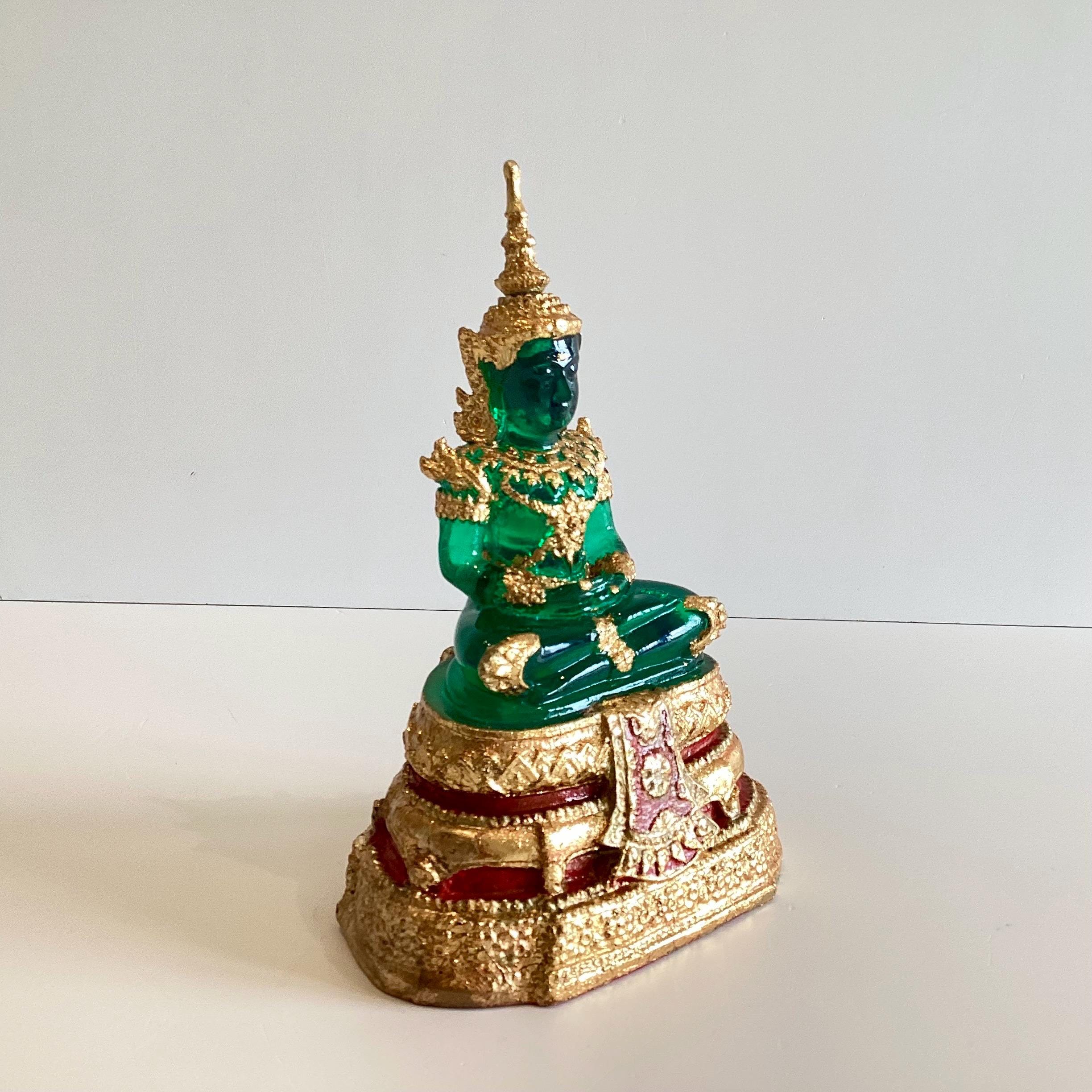 Vintage Thai Buddha | 1970s Solid Transparent Jade Resin, Gold Leaf Temple Sculpture — photo 8 of 10
