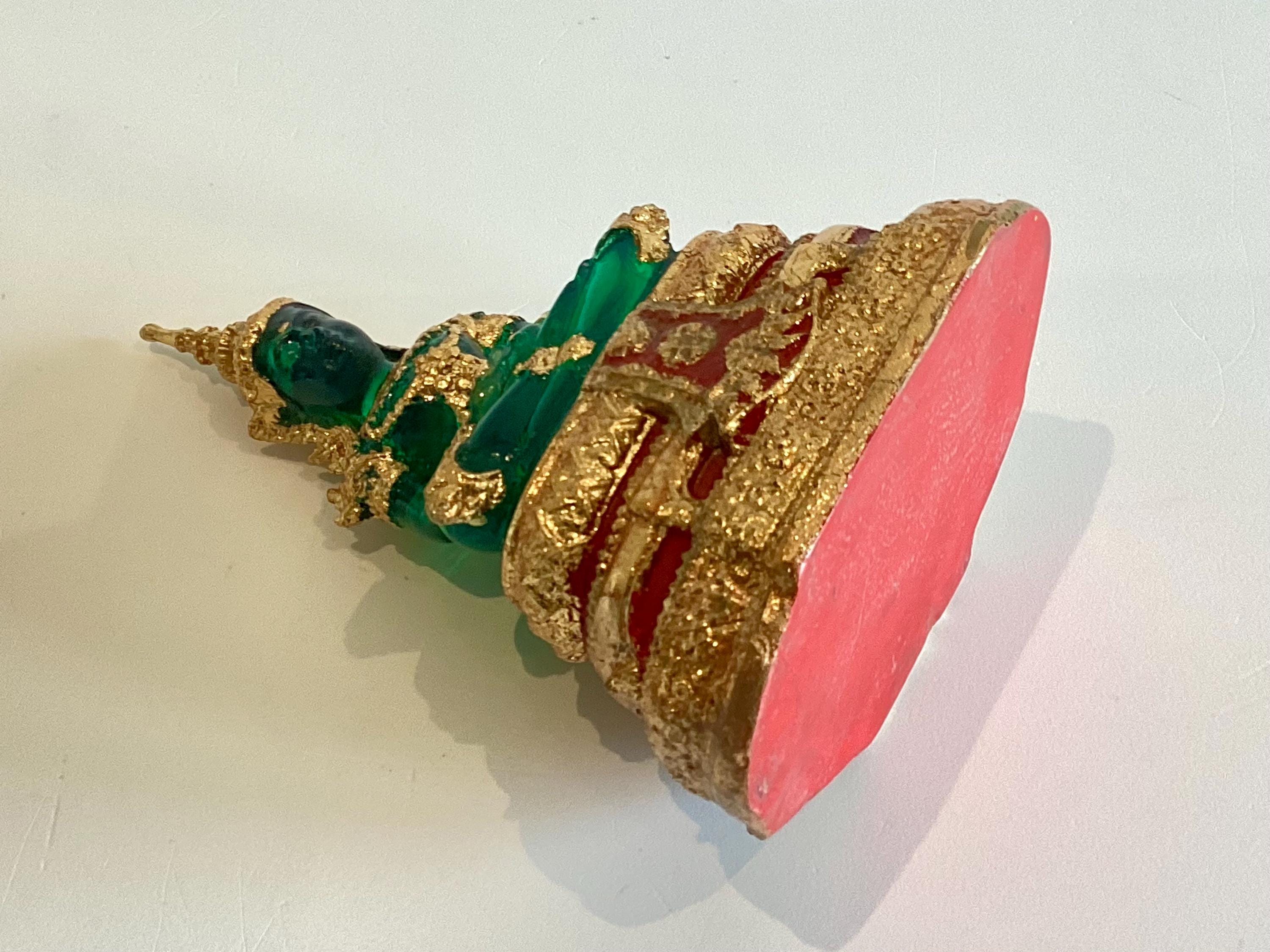 Vintage Thai Buddha | 1970s Solid Transparent Jade Resin, Gold Leaf Temple Sculpture — photo 10 of 10