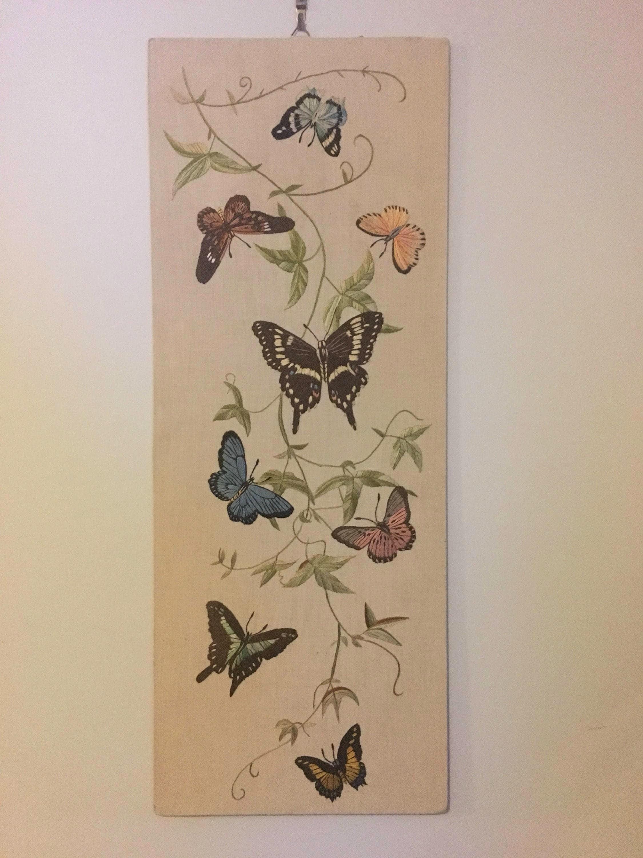 Vintage Art | Hand-Woven Rutongo Rwanda Textile With Embroidery, Butterfly Design — photo 2 of 7