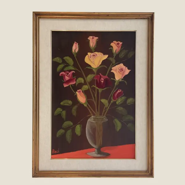 Vintage Oil Painting | Renzo Grazioli "Balé" Italian Painter, 1980s Floral Still Life