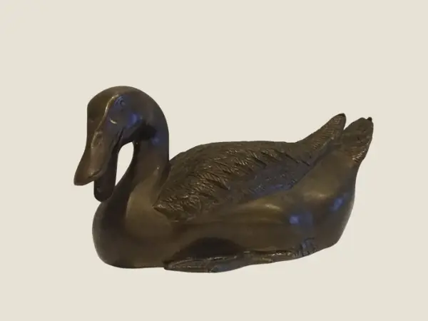 Vintage Bronze Sculpture | 1930s French Duck Figurine, Animalier Art Original Patina