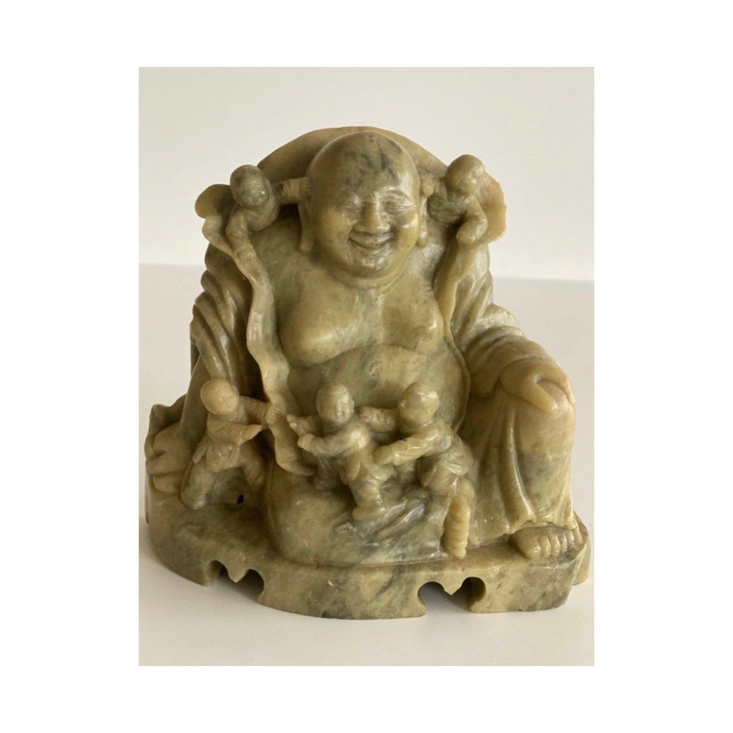 Vintage Chinese Sculpture — Buddha with Children in Soapstone, Qing Dynasty 1900s — photo 2 of 8