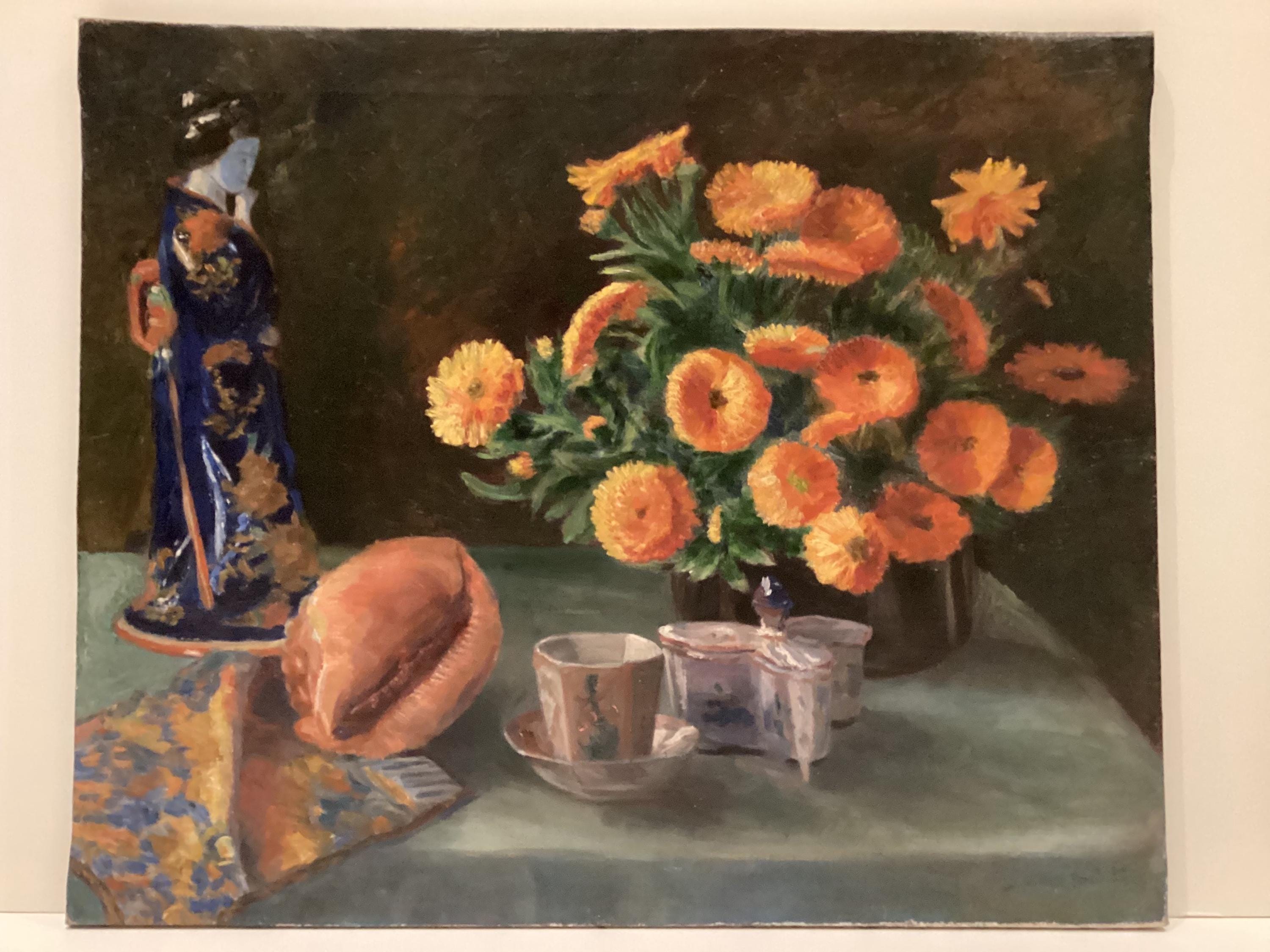 Antique Painting | 1930s Floral Geisha Portrait, French Orientalist Art — photo 3 of 10