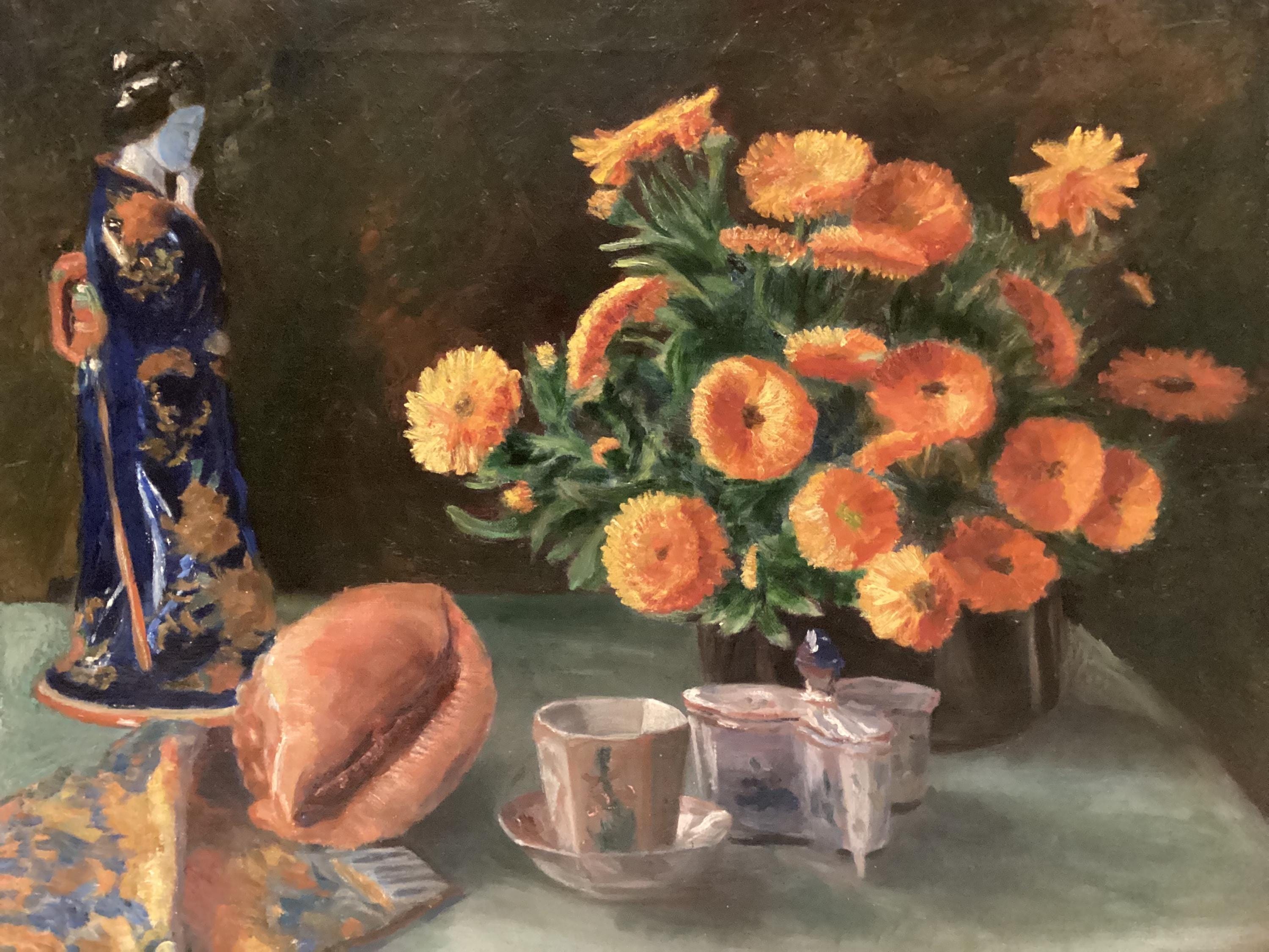 Antique Painting | 1930s Floral Geisha Portrait, French Orientalist Art — photo 4 of 10