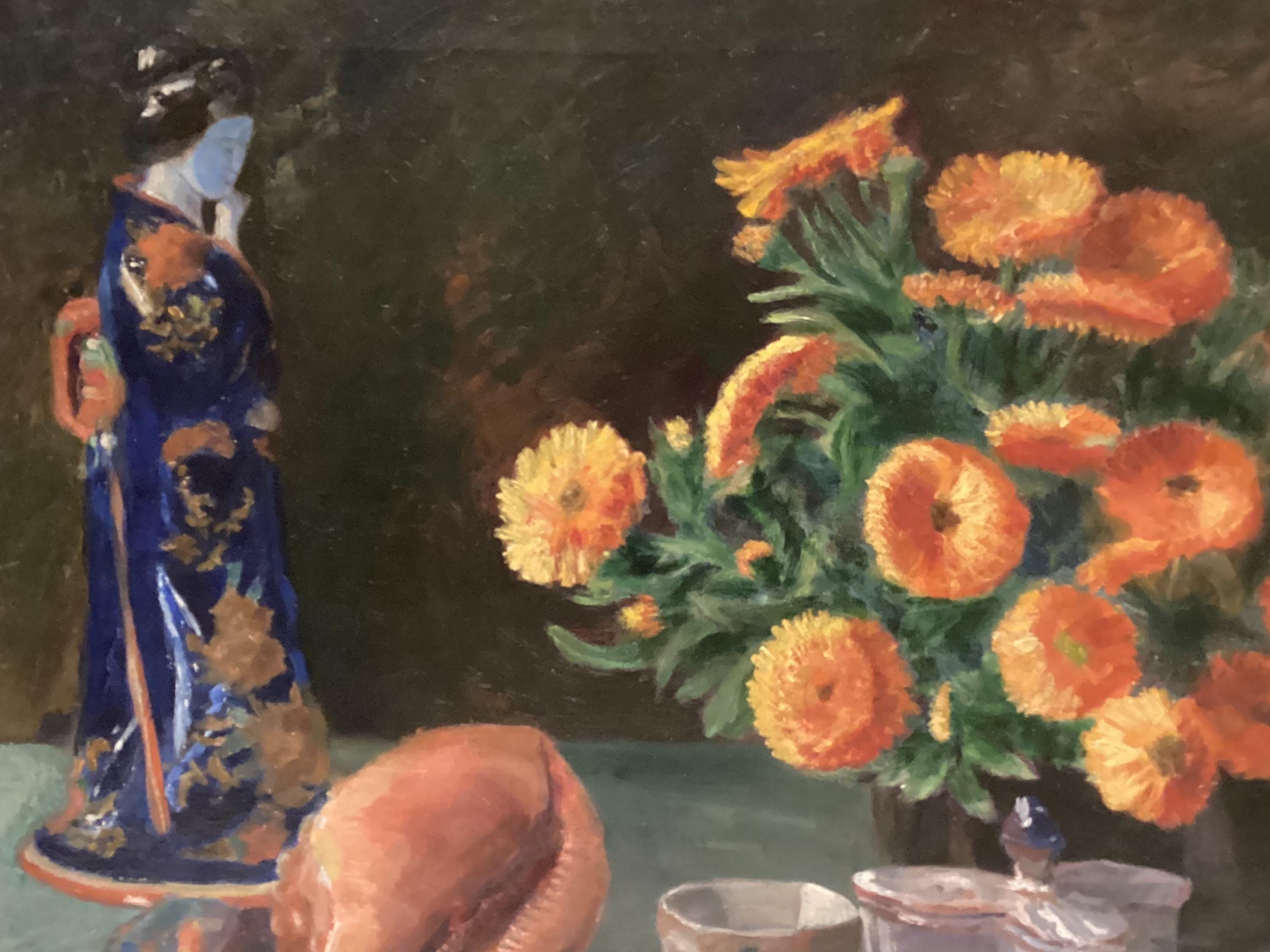 Antique Painting | 1930s Floral Geisha Portrait, French Orientalist Art — photo 5 of 10