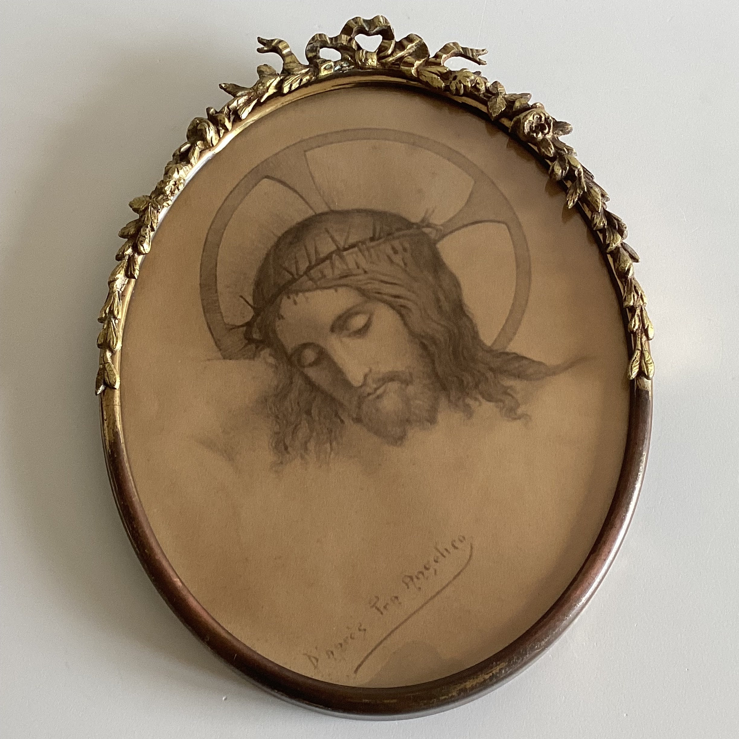 Antique Gilded Frame | Napoleonic Era 1800s France, Copper Oval with Fra Angelico Christ — photo 3 of 8