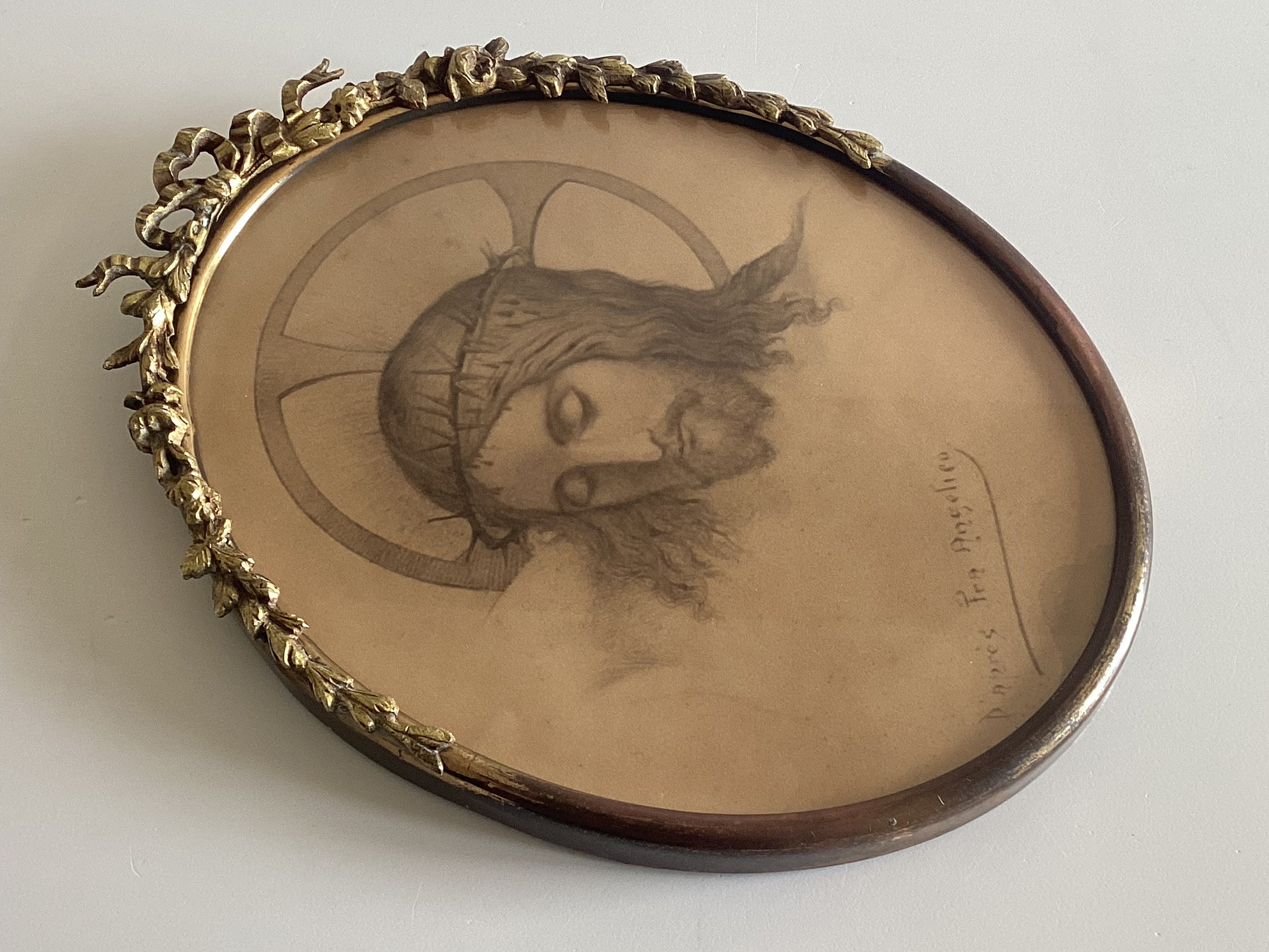 Antique Gilded Frame | Napoleonic Era 1800s France, Copper Oval with Fra Angelico Christ — photo 5 of 8