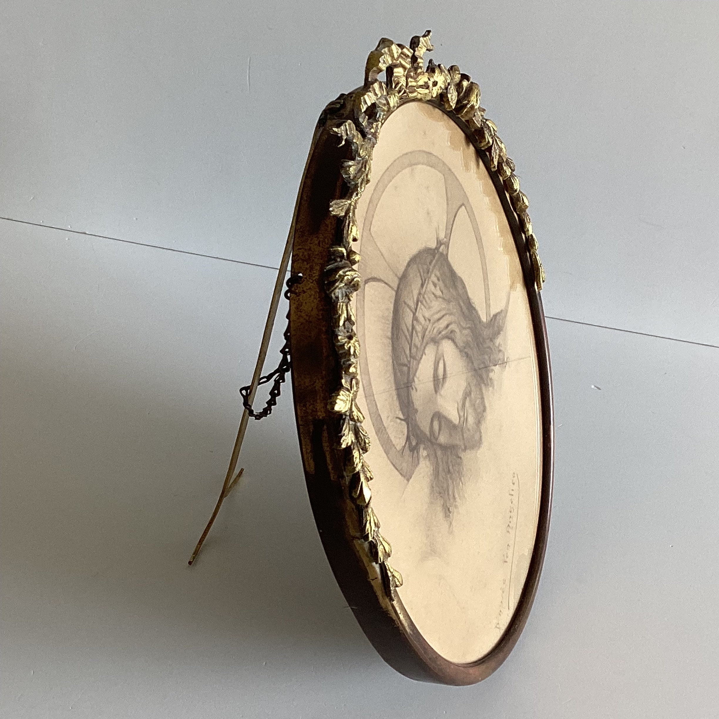 Antique Gilded Frame | Napoleonic Era 1800s France, Copper Oval with Fra Angelico Christ — photo 6 of 8