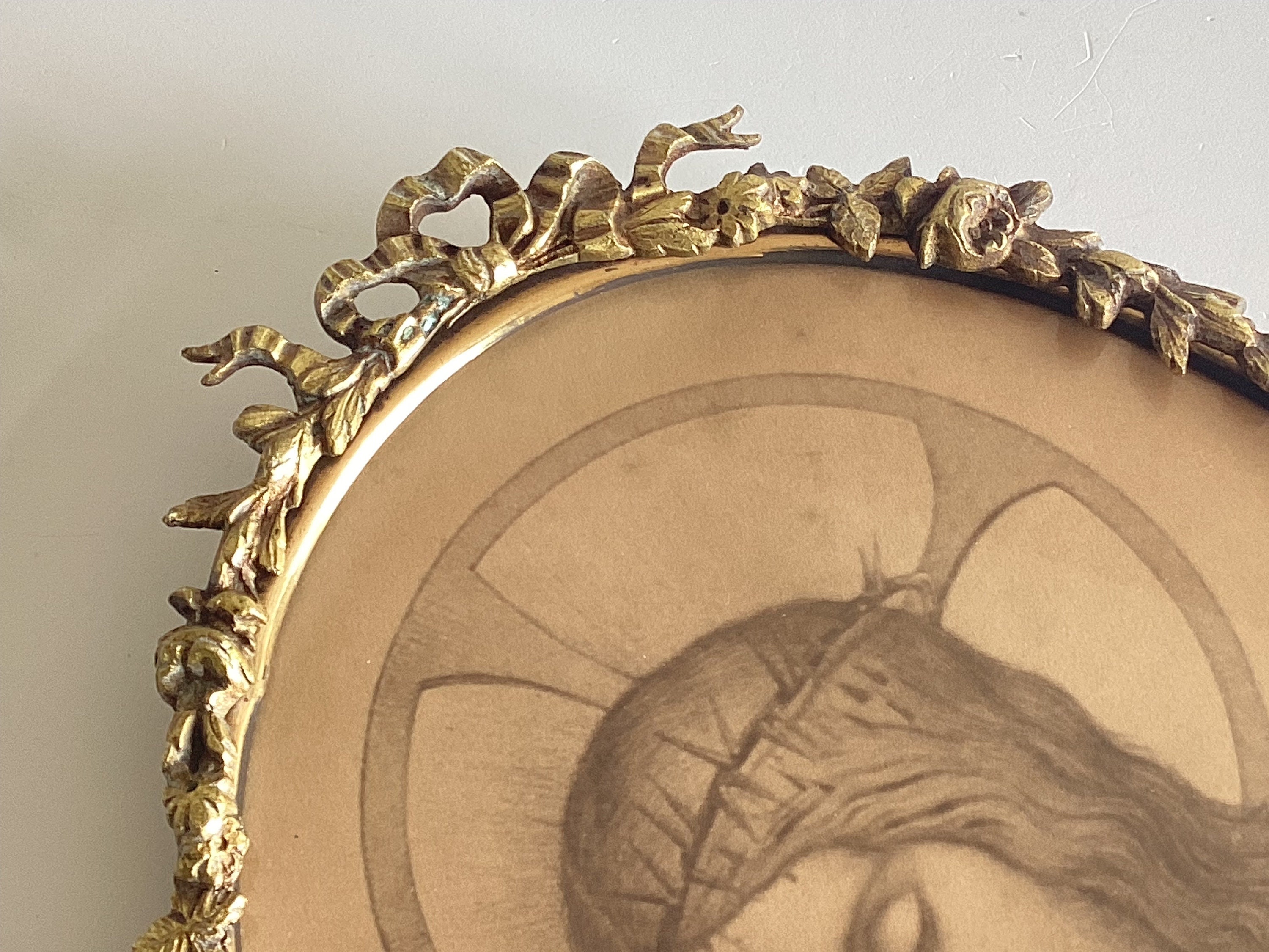 Antique Gilded Frame | Napoleonic Era 1800s France, Copper Oval with Fra Angelico Christ — photo 7 of 8