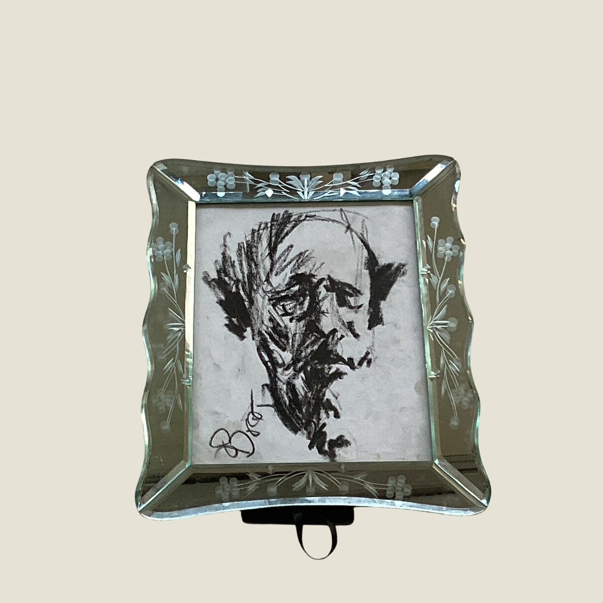 Vintage Murano Frame | 1950s Handmade Venetian Glass Photograph Holder, Signed Drawing