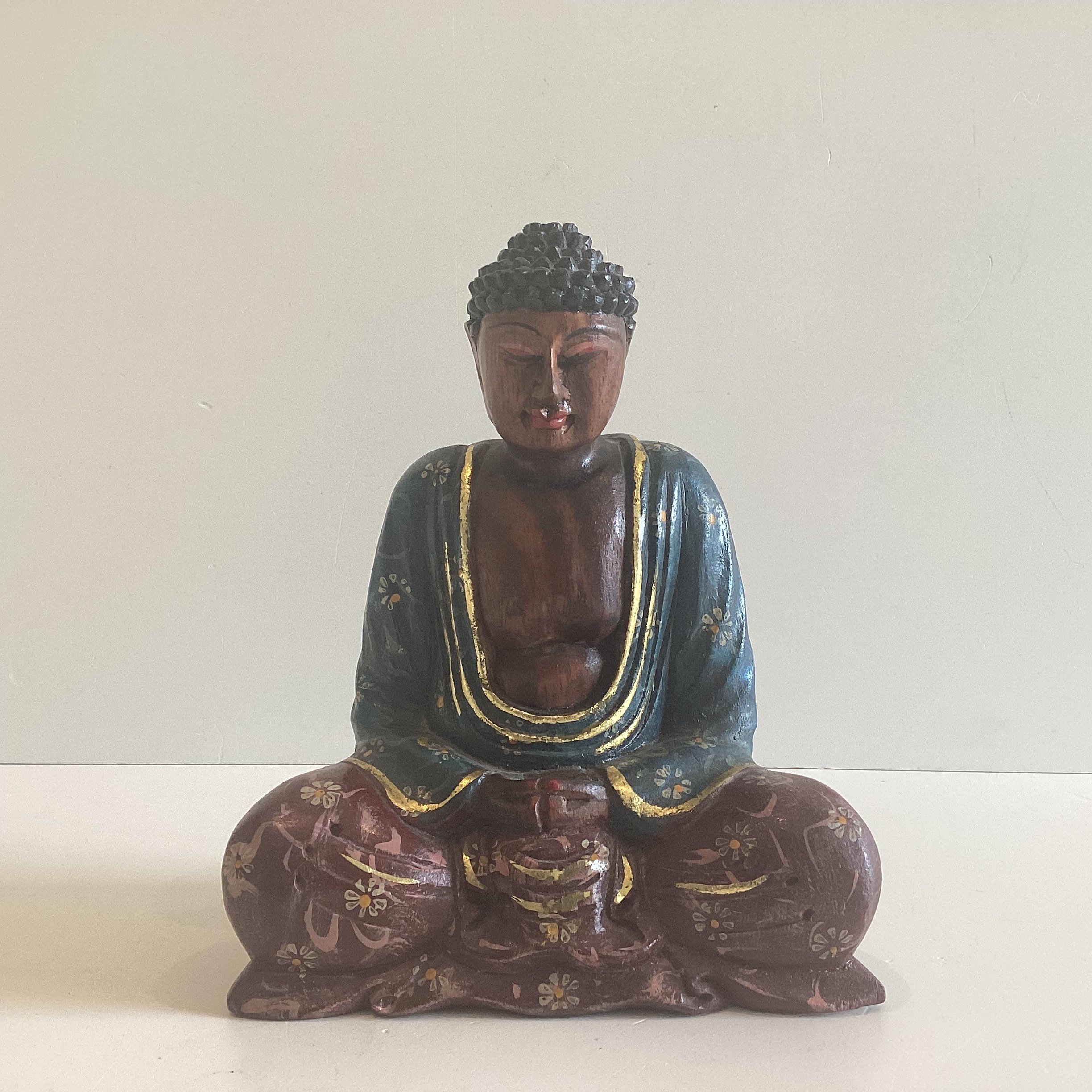 Vintage Japanese Buddha | 1970s Hand-Carved Wood Statue, Solid Wood Buddhist Sculpture — photo 2 of 9