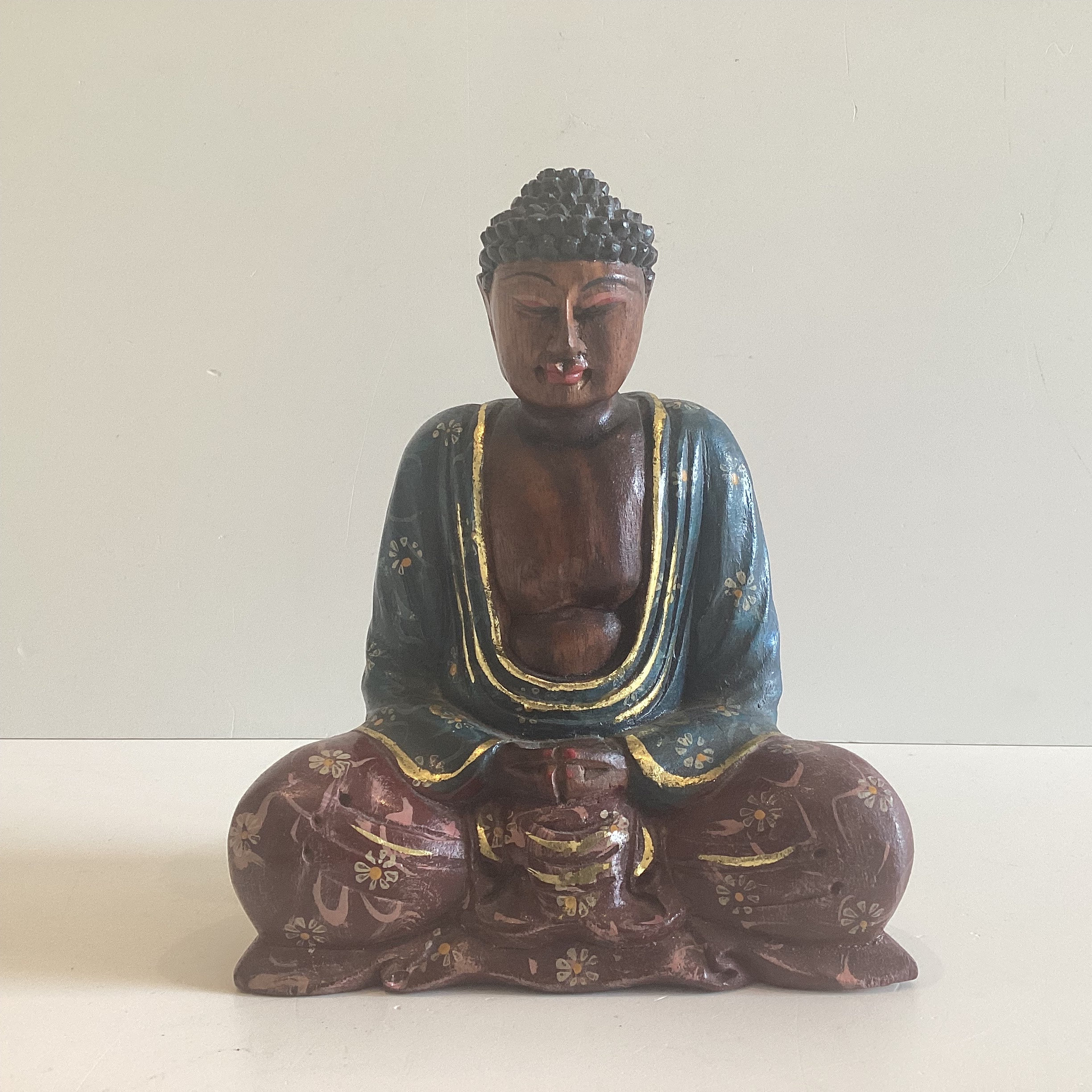 Vintage Japanese Buddha | 1970s Hand-Carved Wood Statue, Solid Wood Buddhist Sculpture — photo 3 of 9