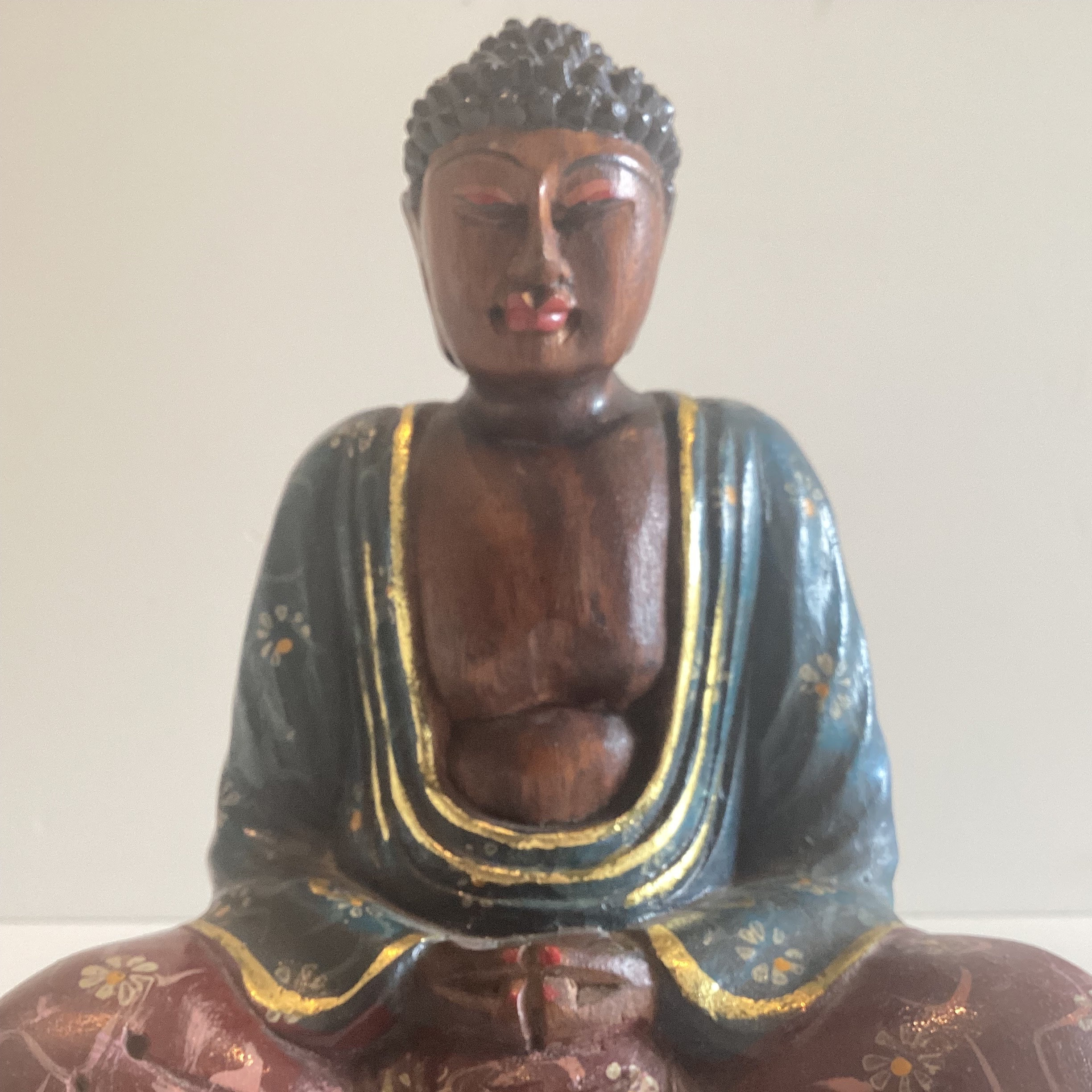 Vintage Japanese Buddha | 1970s Hand-Carved Wood Statue, Solid Wood Buddhist Sculpture — photo 5 of 9