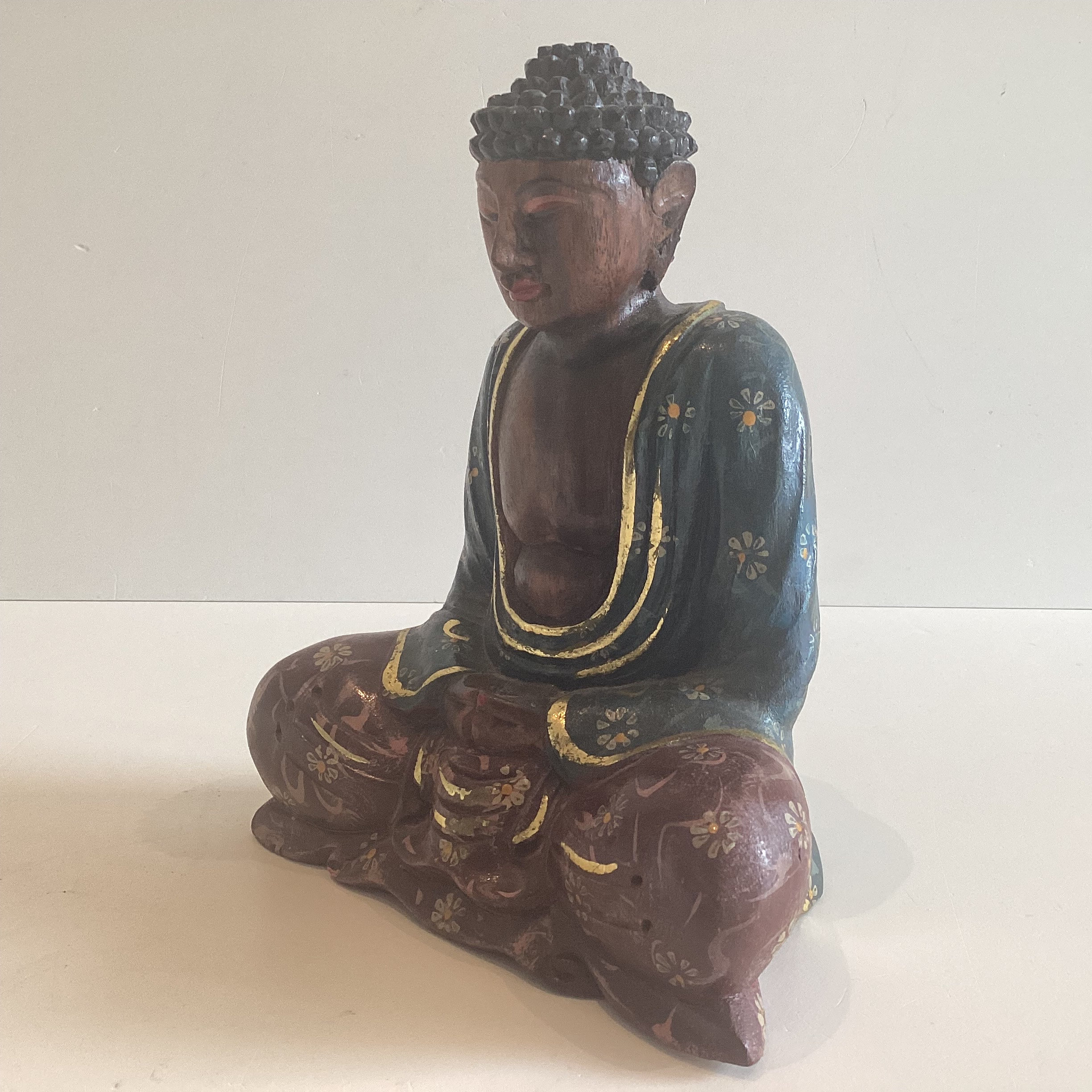 Vintage Japanese Buddha | 1970s Hand-Carved Wood Statue, Solid Wood Buddhist Sculpture — photo 6 of 9