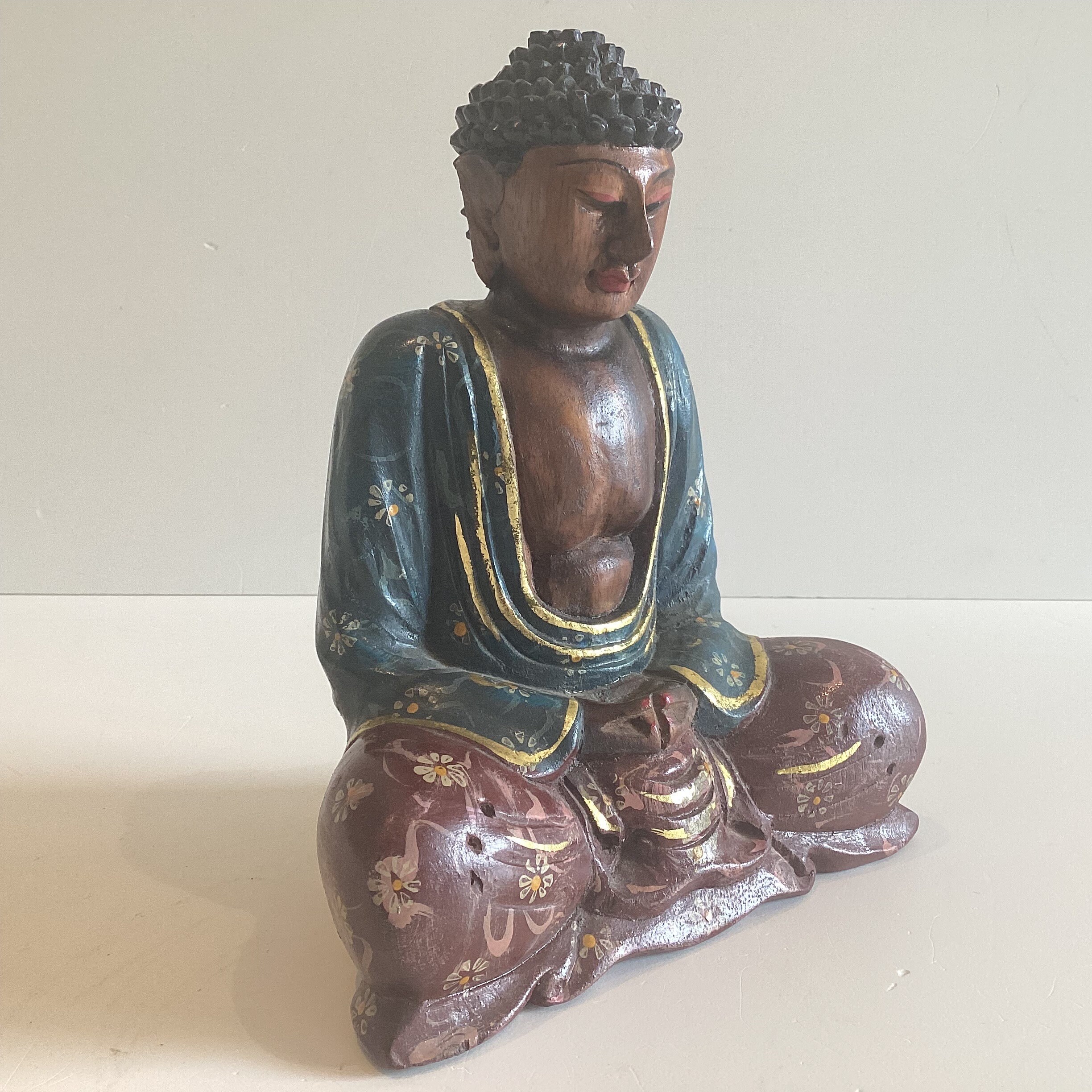 Vintage Japanese Buddha | 1970s Hand-Carved Wood Statue, Solid Wood Buddhist Sculpture — photo 8 of 9