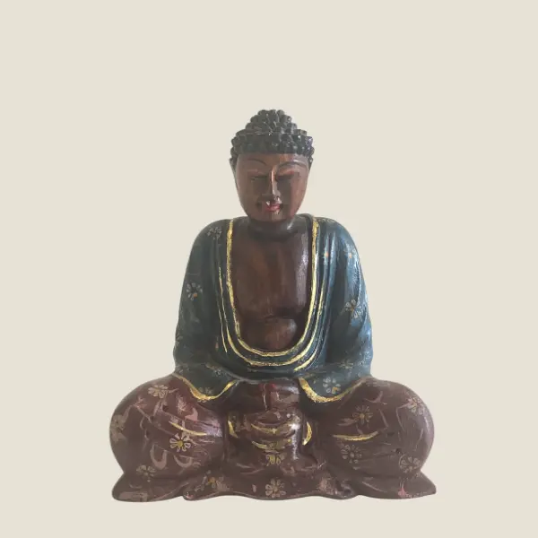 Vintage Japanese Buddha | 1970s Hand-Carved Wood Statue, Solid Wood Buddhist Sculpture