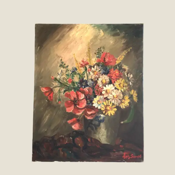 Vintage Floral Painting | André Sinet 1900s French Oil on Canvas, Signed Artwork