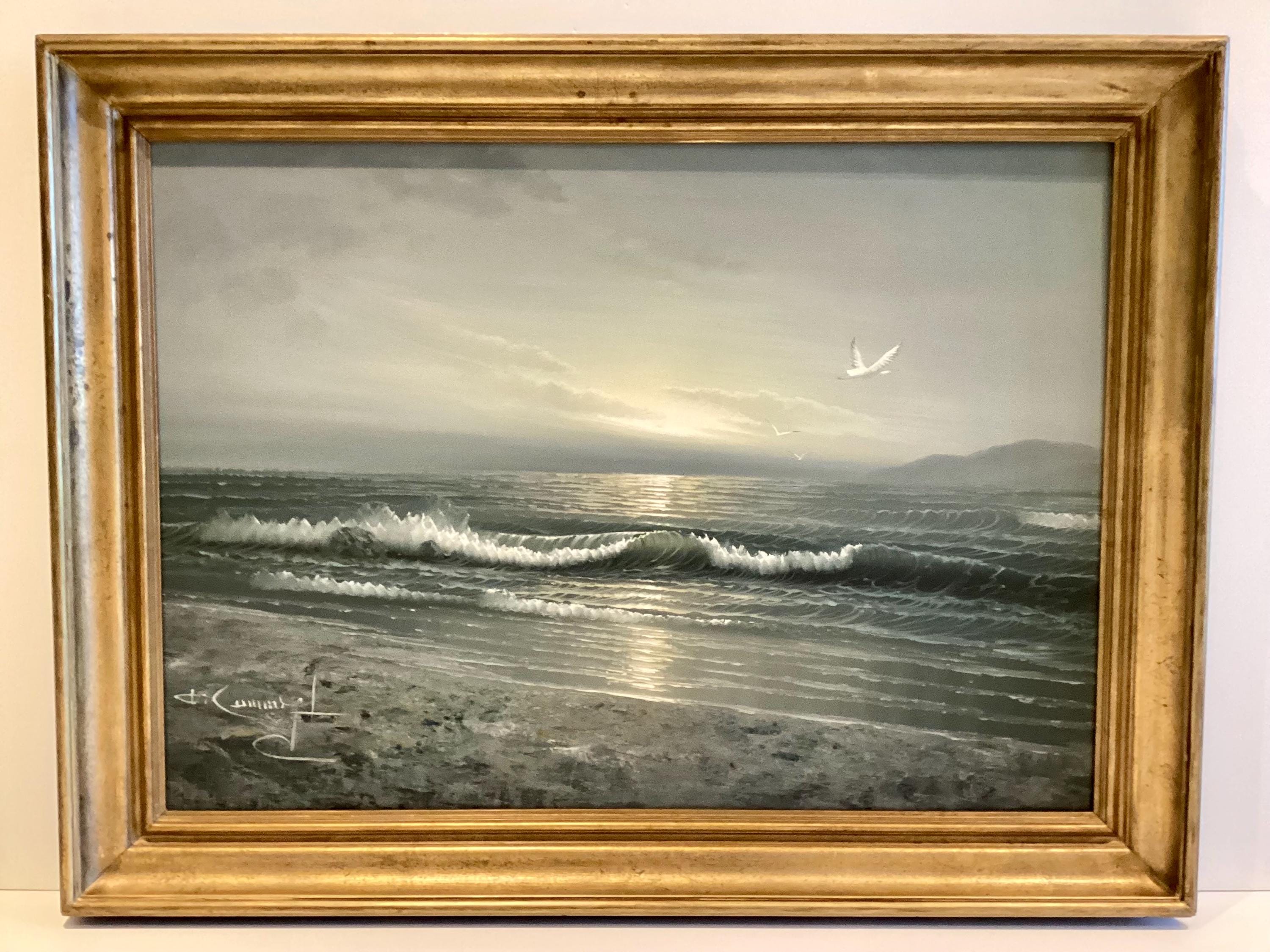 Seascape Painting | F. Cuming Signed British Oil on Canvas, 1971 Coastal Landscape — photo 2 of 10