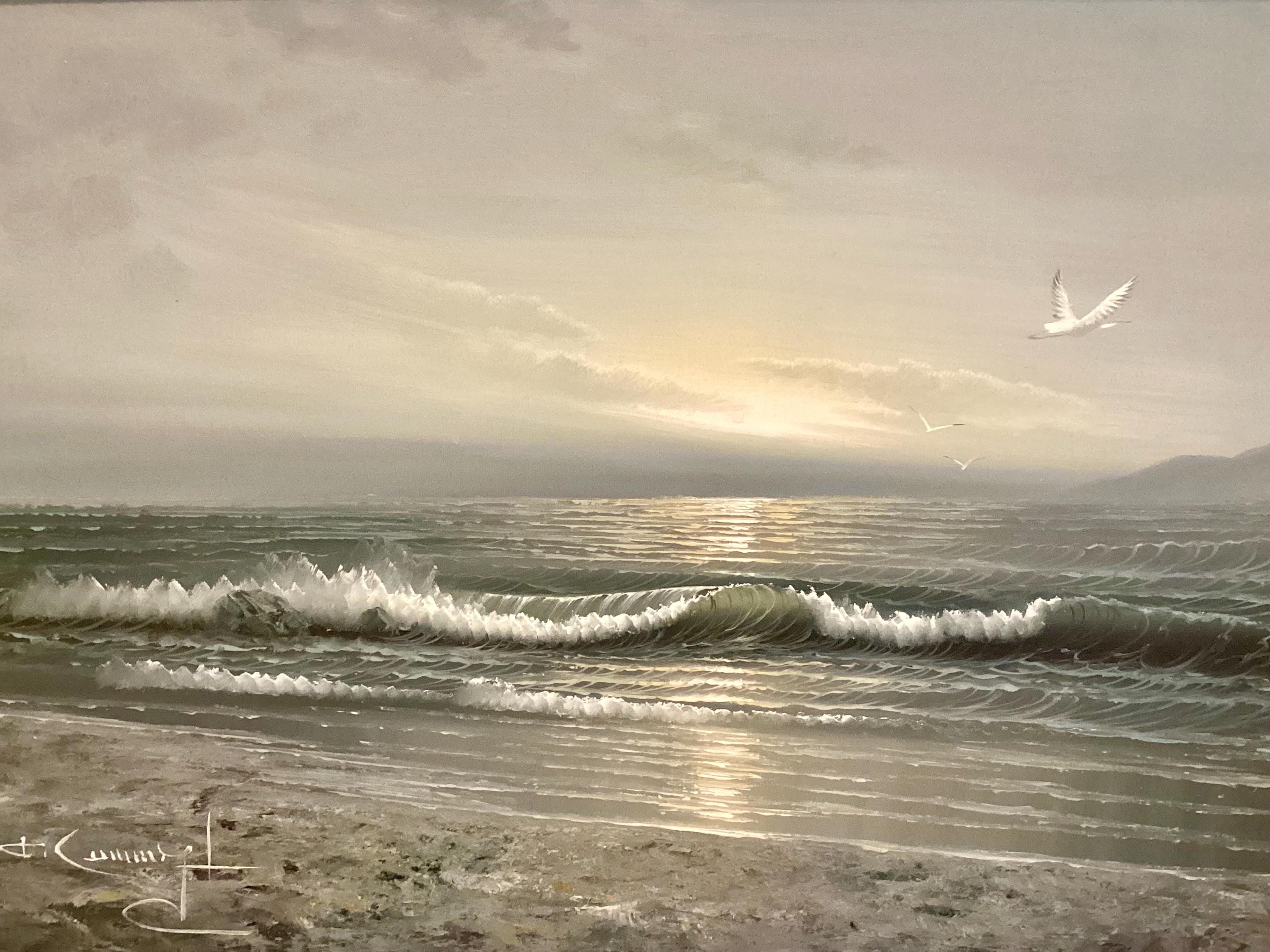 Seascape Painting | F. Cuming Signed British Oil on Canvas, 1971 Coastal Landscape — photo 5 of 10