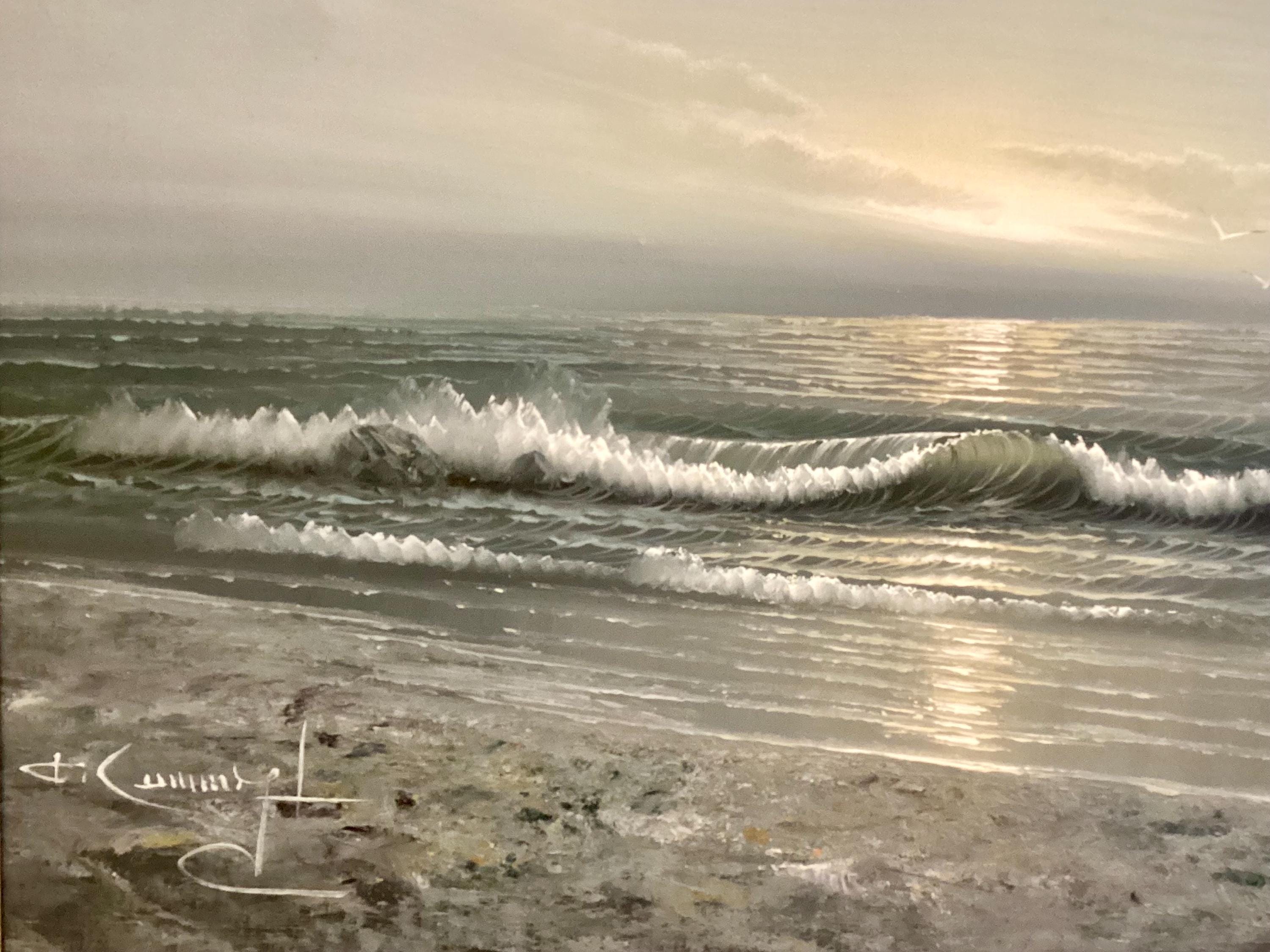 Seascape Painting | F. Cuming Signed British Oil on Canvas, 1971 Coastal Landscape — photo 8 of 10