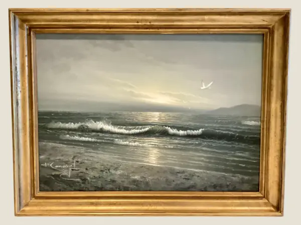 Seascape Painting | F. Cuming Signed British Oil on Canvas, 1971 Coastal Landscape