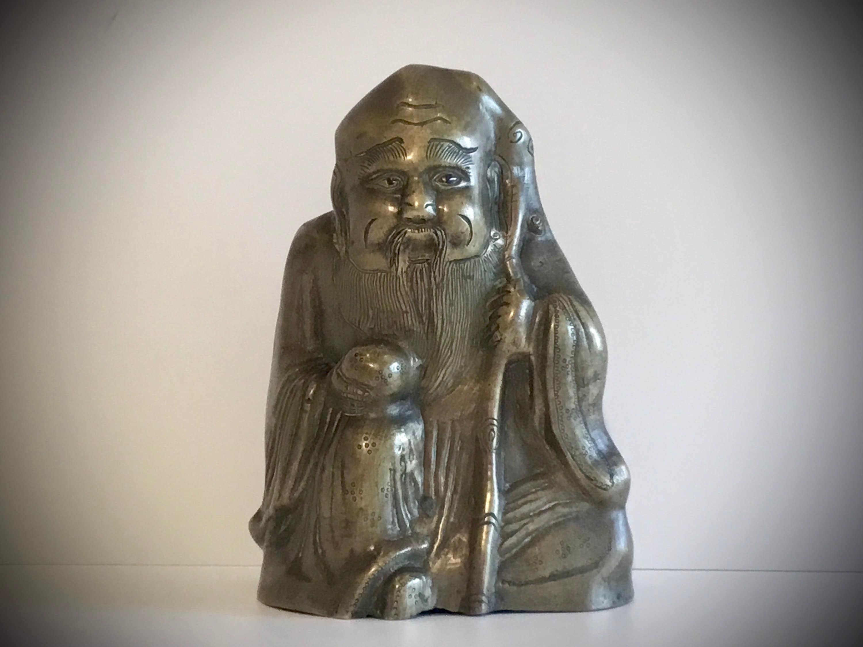 Vintage Sculpture | 1900s Chinese Bronze Sage, Buddhist Philosopher Statue — photo 2 of 11