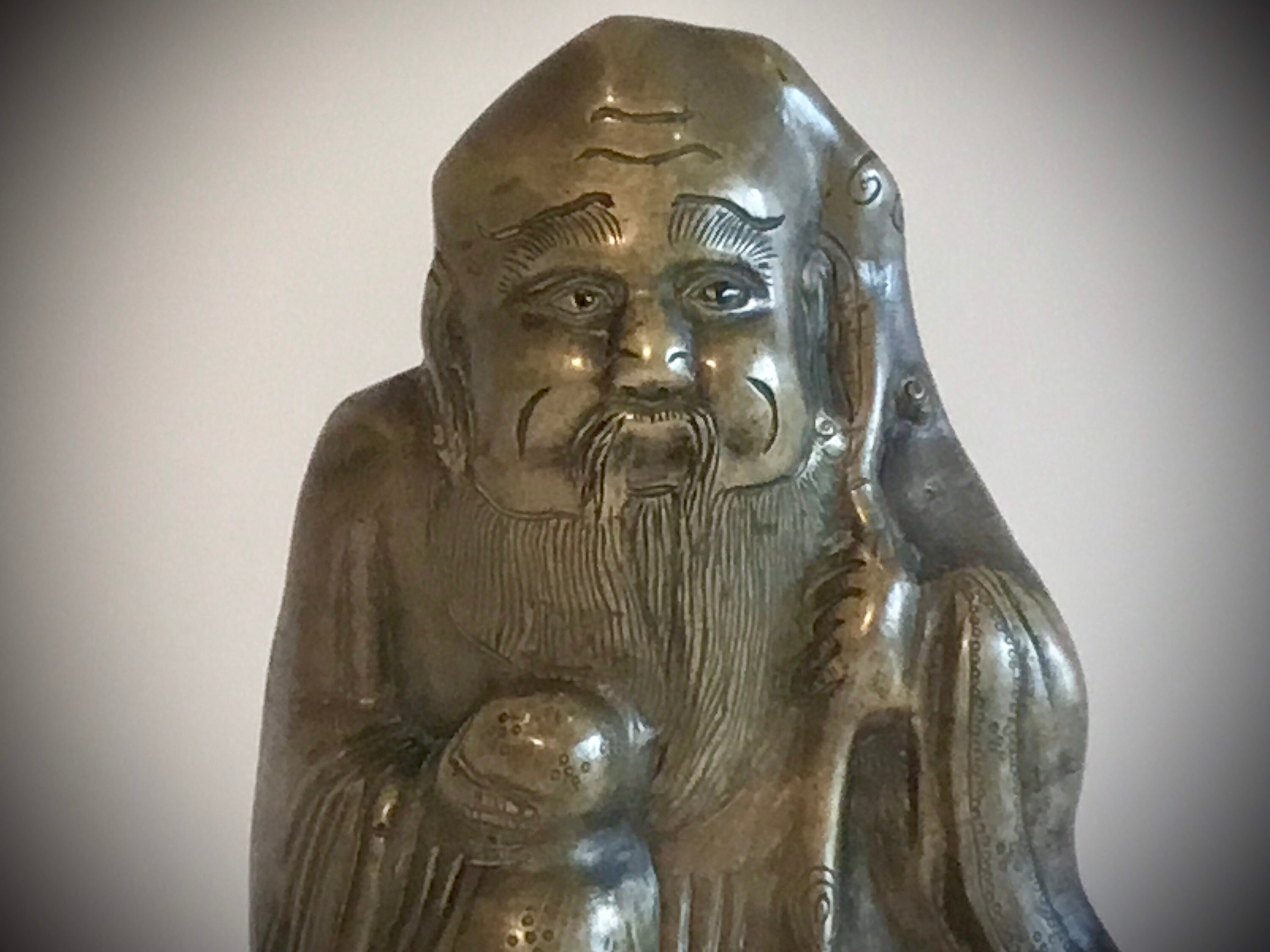Vintage Sculpture | 1900s Chinese Bronze Sage, Buddhist Philosopher Statue — photo 3 of 11