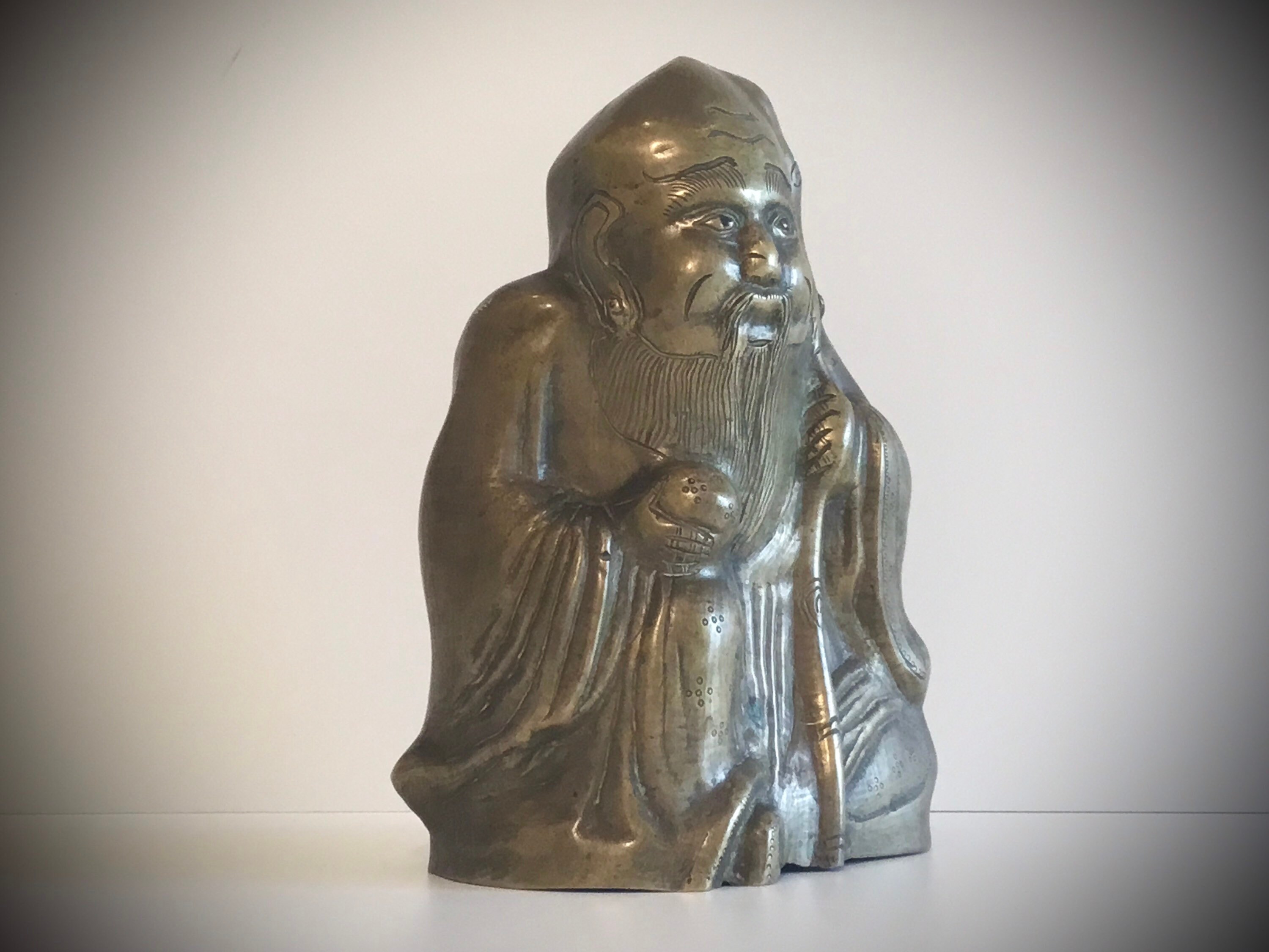 Vintage Sculpture | 1900s Chinese Bronze Sage, Buddhist Philosopher Statue — photo 4 of 11