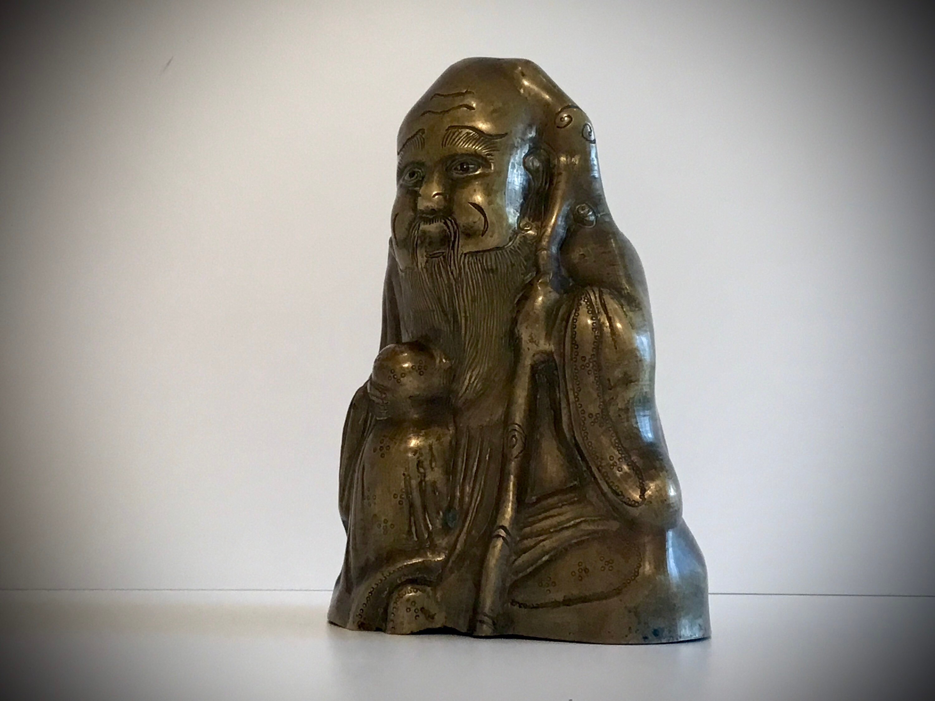 Vintage Sculpture | 1900s Chinese Bronze Sage, Buddhist Philosopher Statue — photo 6 of 11