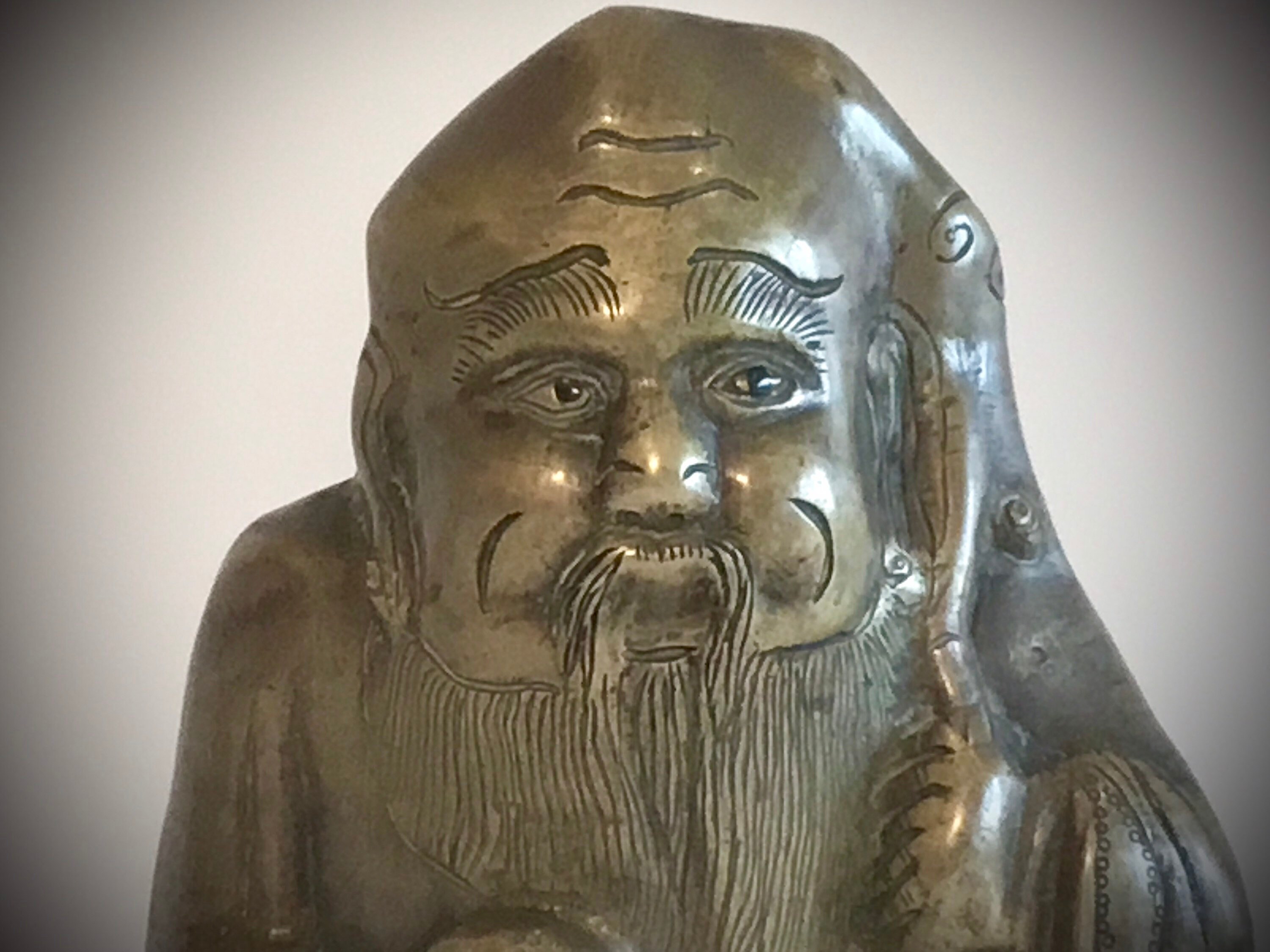 Vintage Sculpture | 1900s Chinese Bronze Sage, Buddhist Philosopher Statue — photo 7 of 11