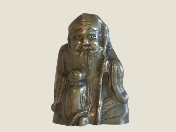 Vintage Sculpture | 1900s Chinese Bronze Sage, Buddhist Philosopher Statue