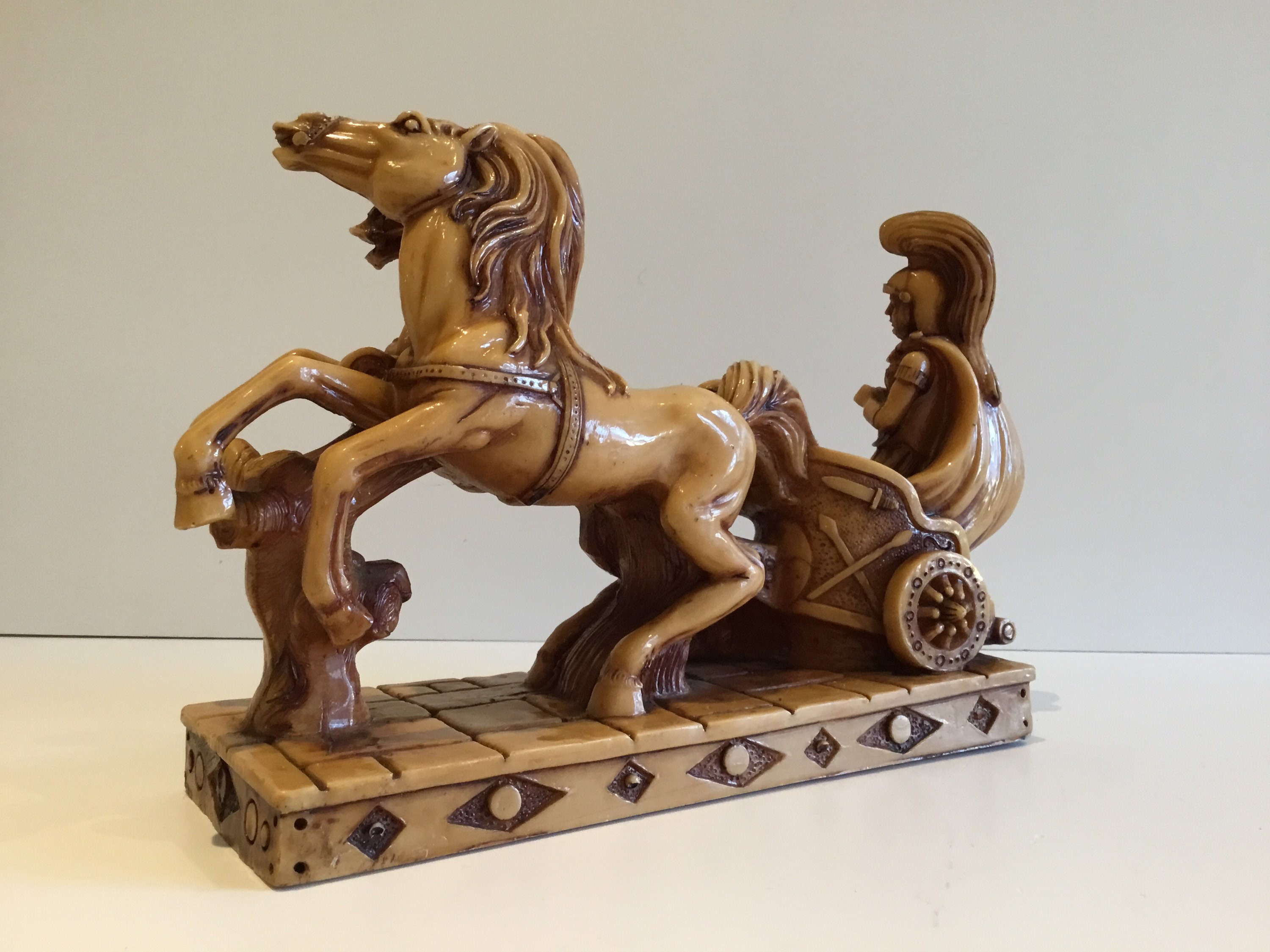 Vintage Italian Sculpture | 1950s Roman Chariot with Horses, R.B. Designer Resin Figurine — photo 4 of 10