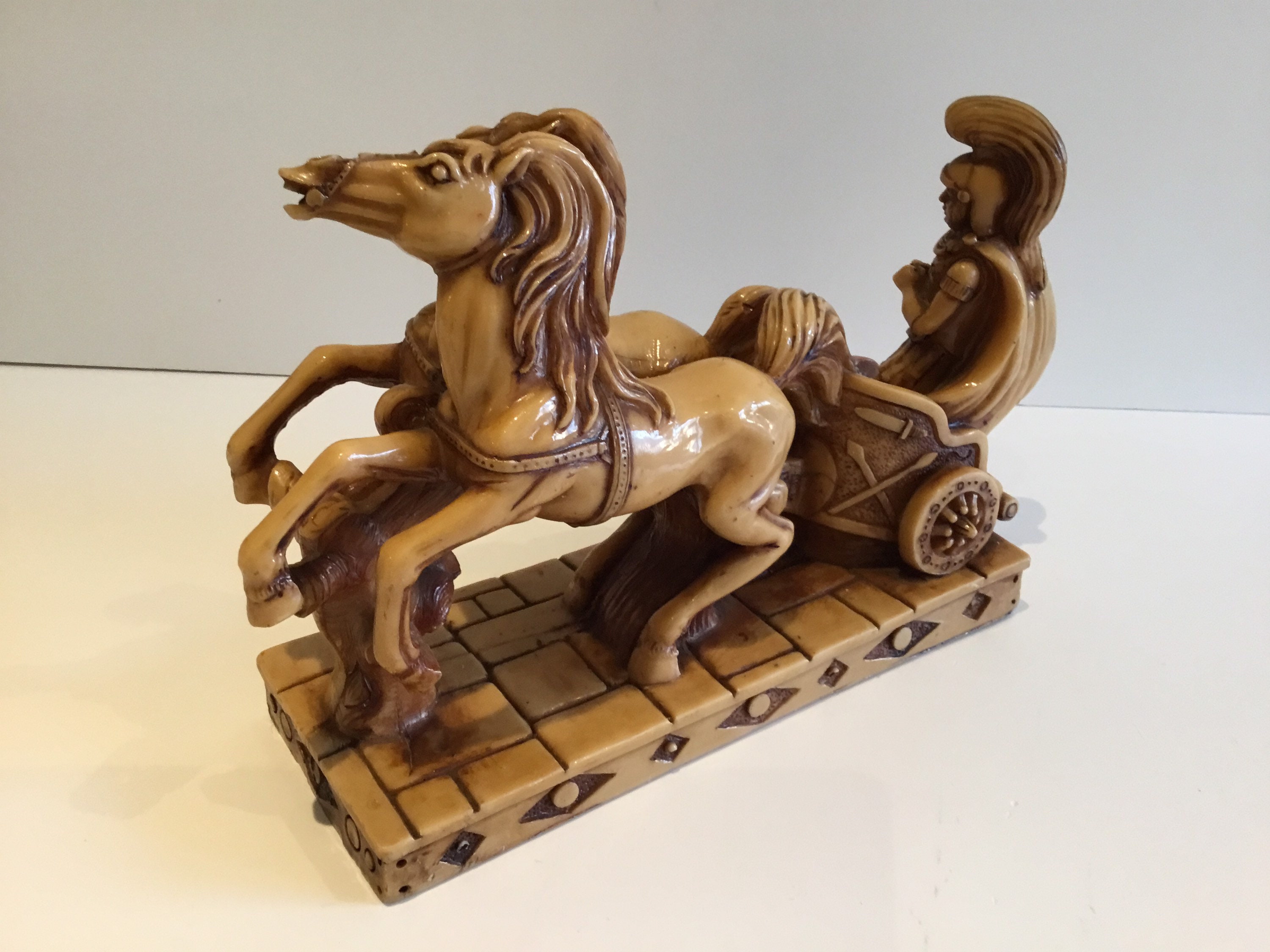 Vintage Italian Sculpture | 1950s Roman Chariot with Horses, R.B. Designer Resin Figurine — photo 5 of 10