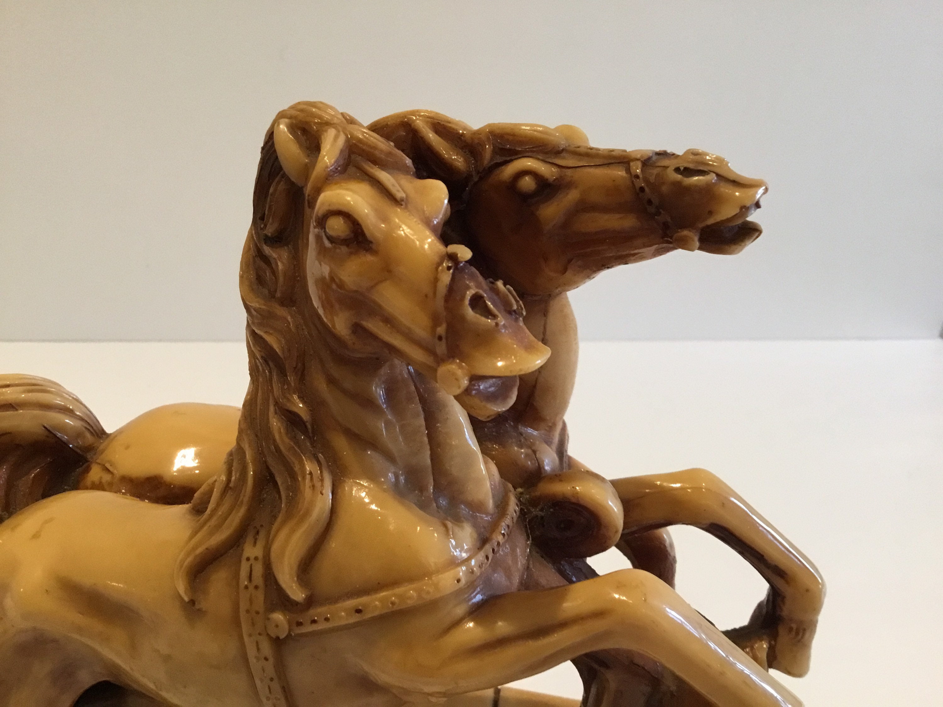 Vintage Italian Sculpture | 1950s Roman Chariot with Horses, R.B. Designer Resin Figurine — photo 8 of 10