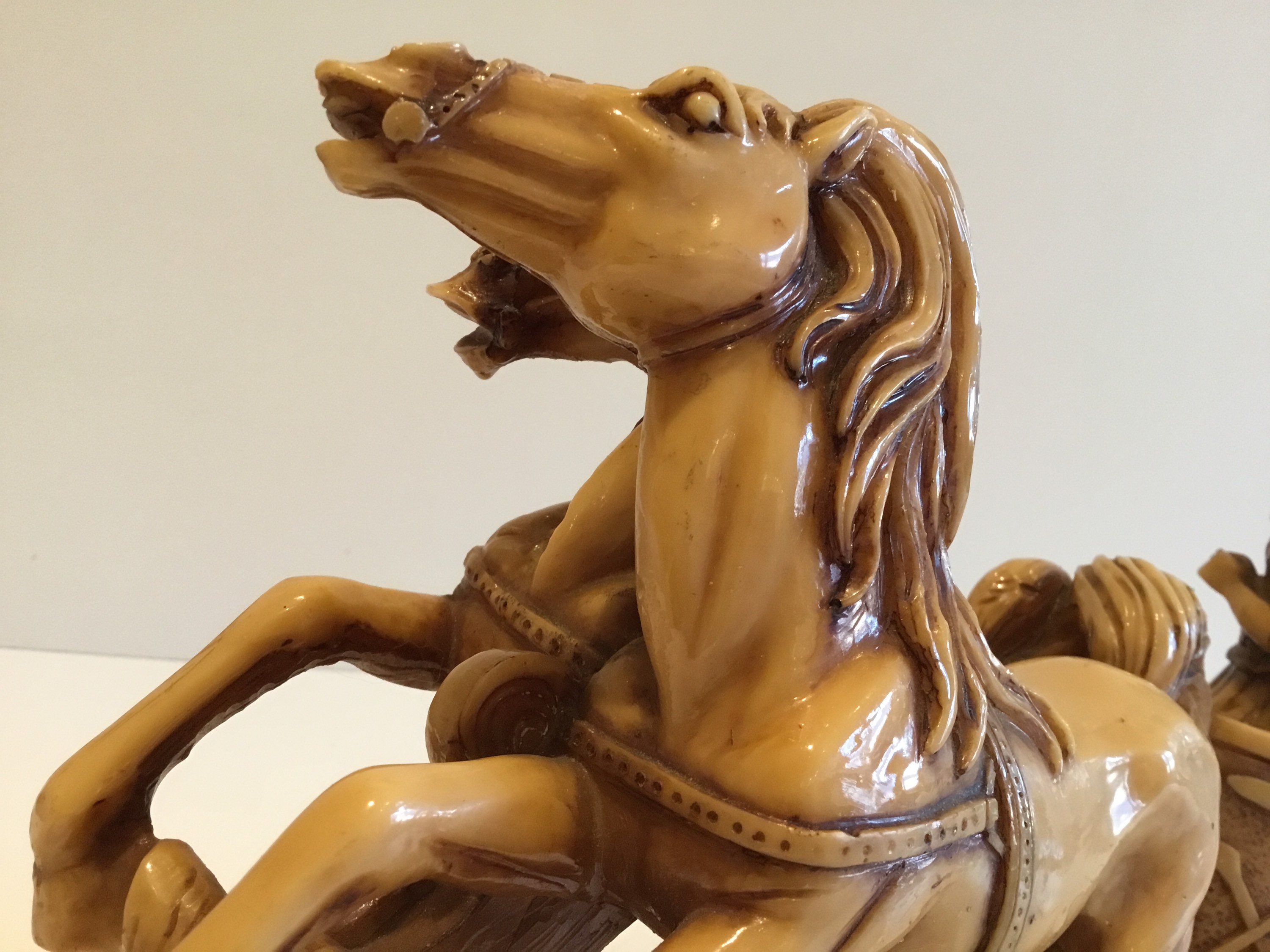 Vintage Italian Sculpture | 1950s Roman Chariot with Horses, R.B. Designer Resin Figurine — photo 9 of 10