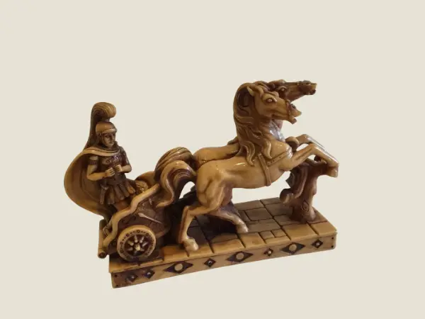 Vintage Italian Sculpture | 1950s Roman Chariot with Horses, R.B. Designer Resin Figurine