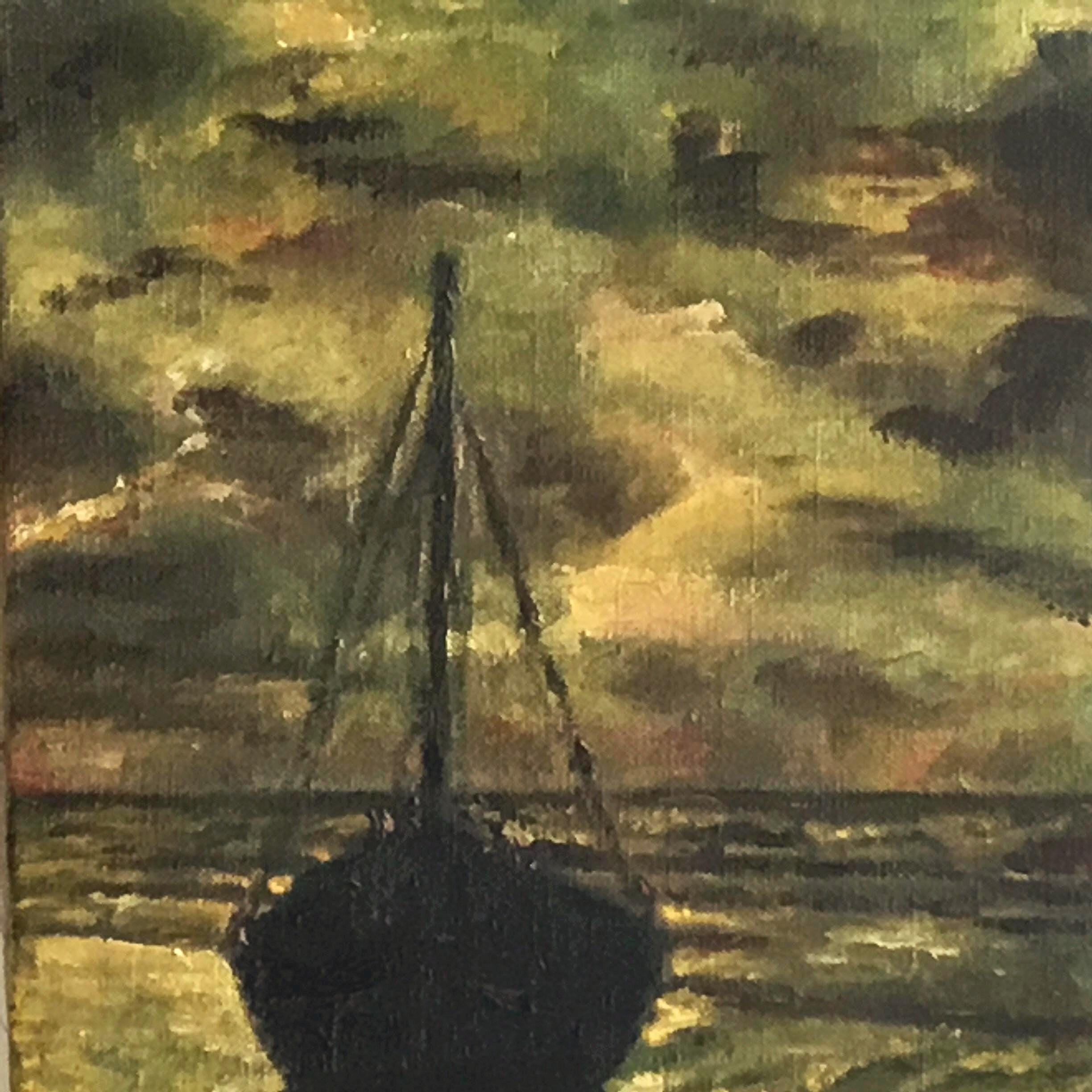 Vintage Seascape Painting | Goffart Georges Marine Sunset 1930s, French Oil on Canvas — photo 3 of 6