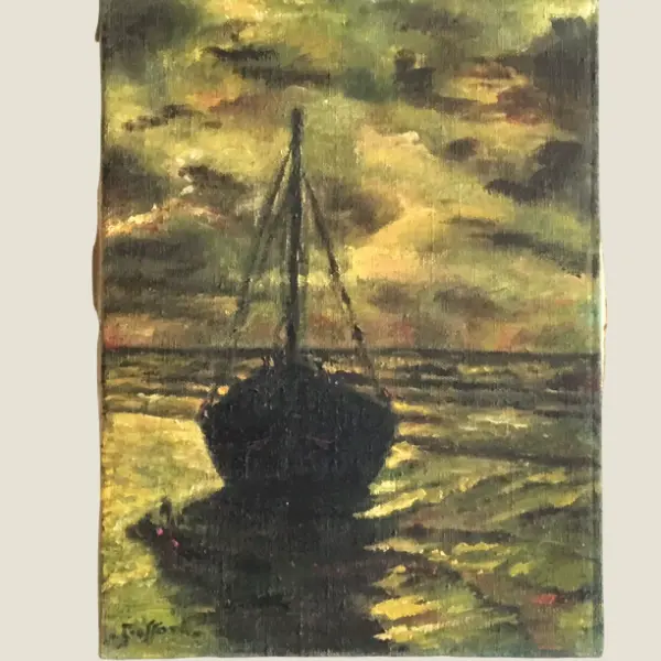 Vintage Seascape Painting | Goffart Georges Marine Sunset 1930s, French Oil on Canvas