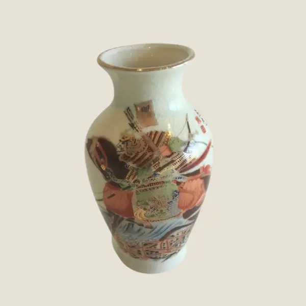 Porcelain Vase With Samurai (1970s) Made In Japan