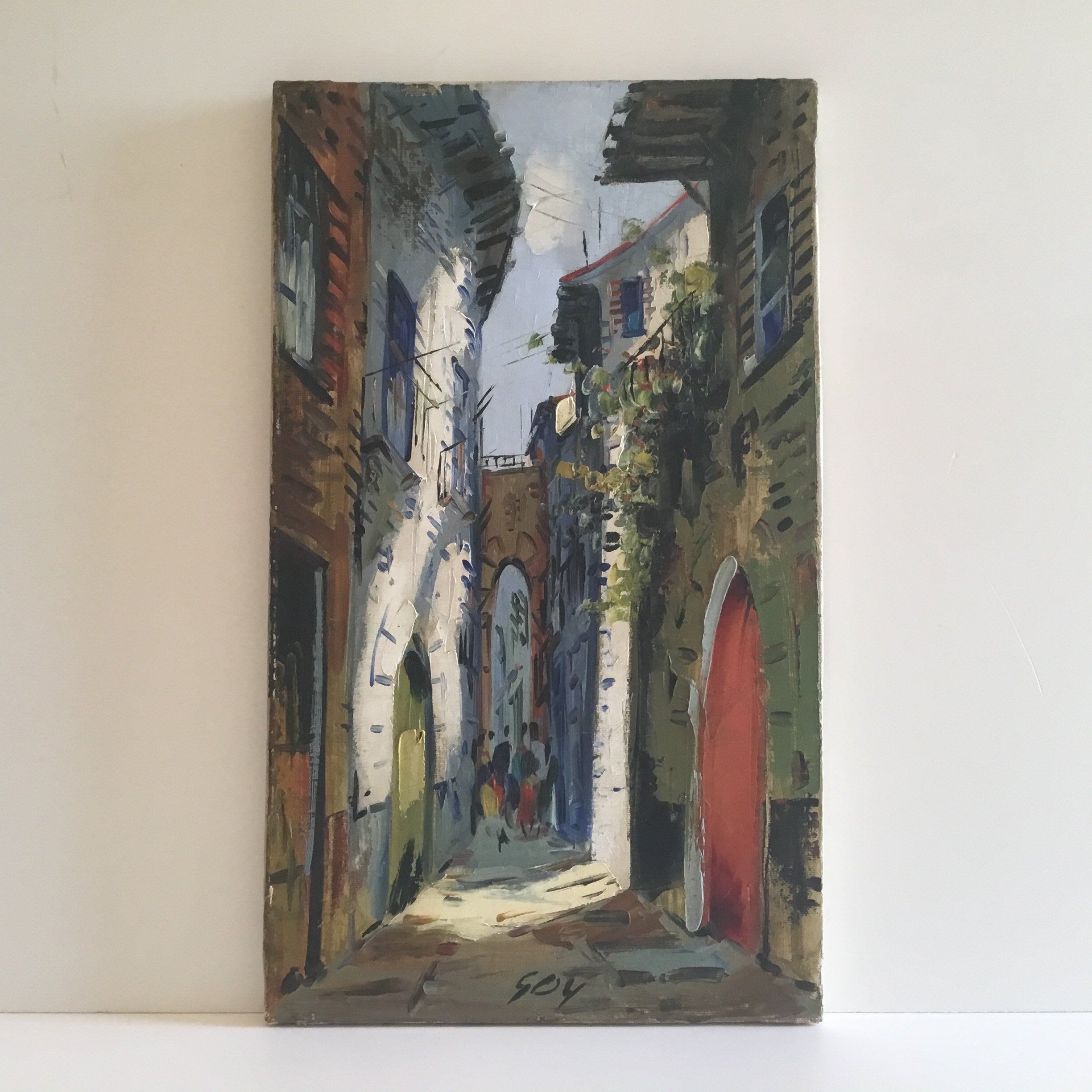 Vintage Painting | 1940s French Riviera Alley by Robert Goy, Akoun Catalog Artist — photo 2 of 7