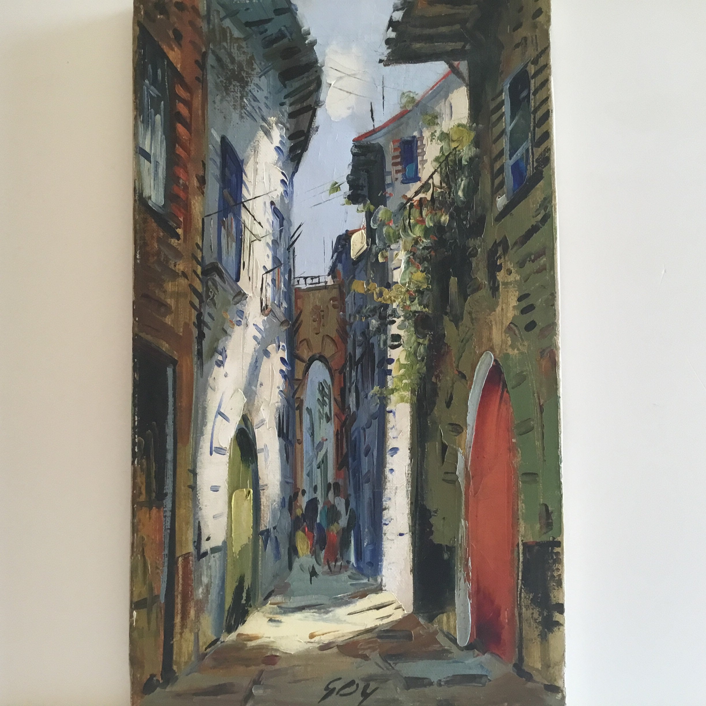 Vintage Painting | 1940s French Riviera Alley by Robert Goy, Akoun Catalog Artist — photo 3 of 7