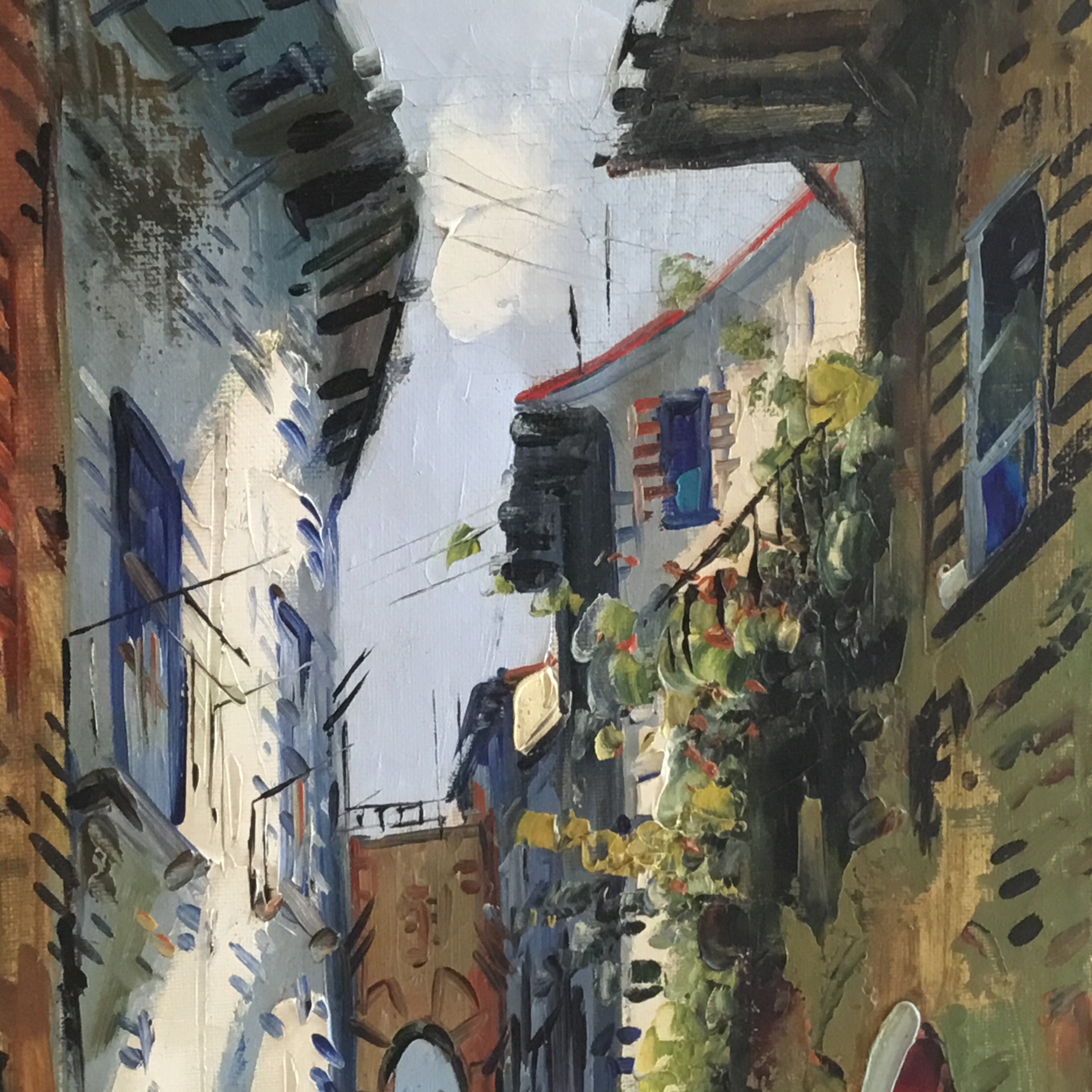 Vintage Painting | 1940s French Riviera Alley by Robert Goy, Akoun Catalog Artist — photo 4 of 7