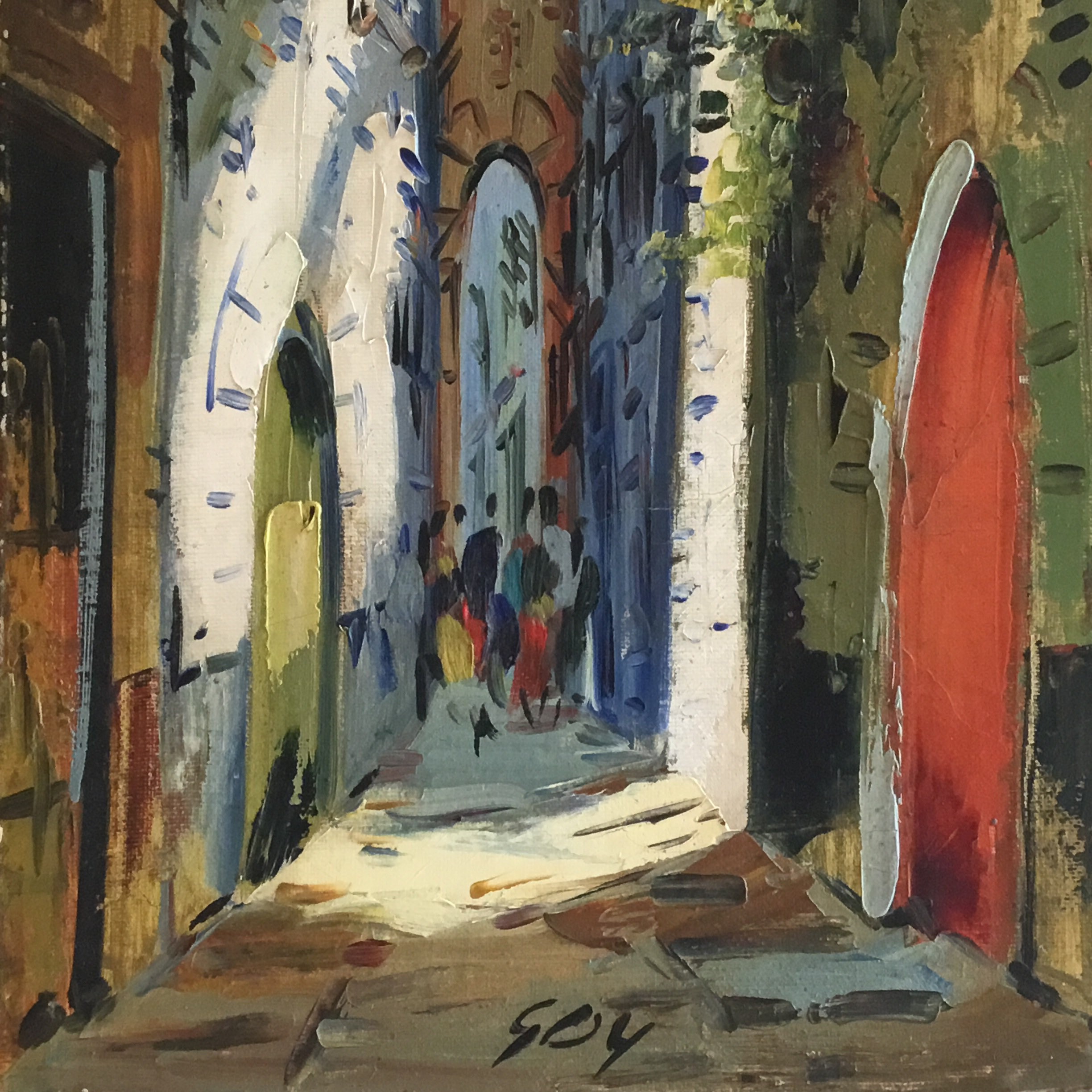 Vintage Painting | 1940s French Riviera Alley by Robert Goy, Akoun Catalog Artist — photo 6 of 7